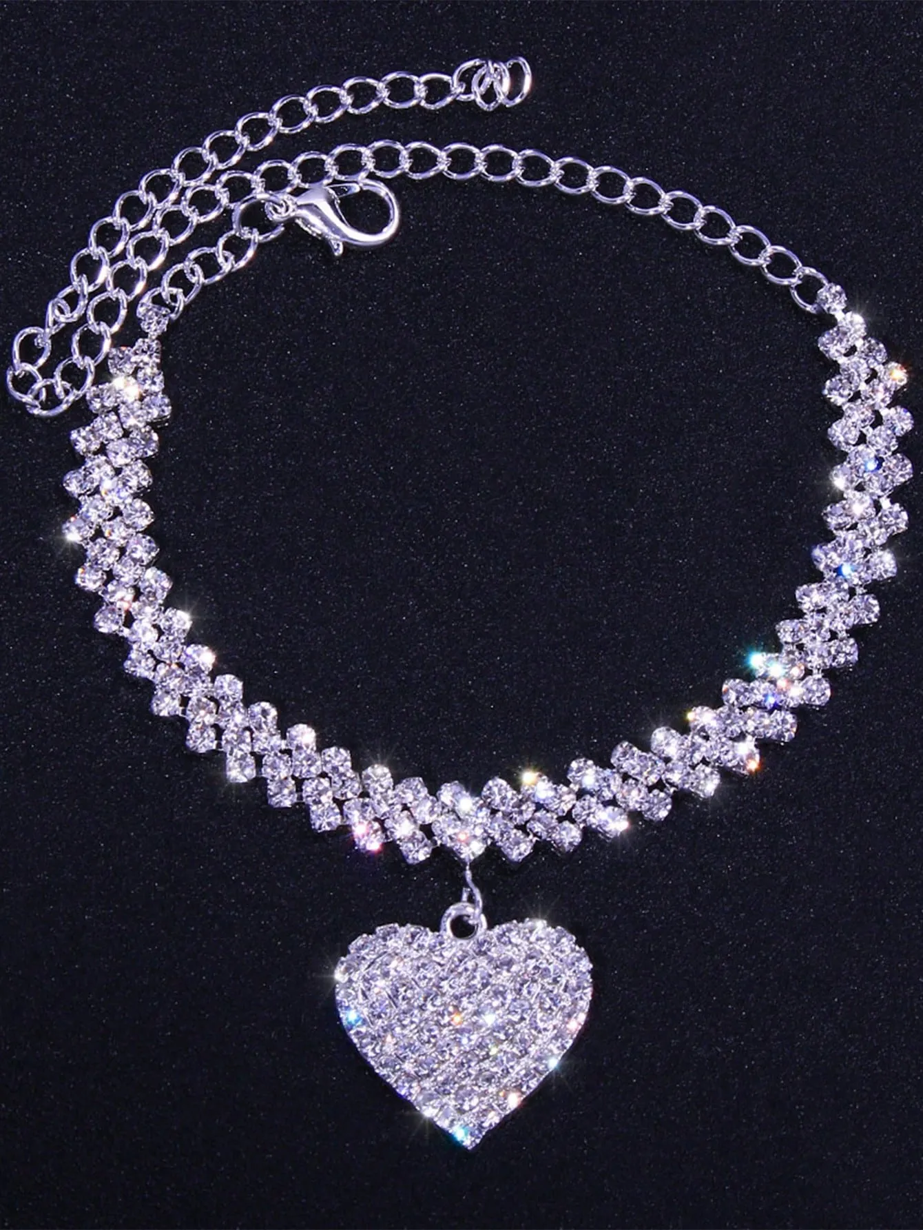 1pc Luxurious Full Rhinestone Heart & Claw Chain Anklet For Women, Perfect For Dating Gift