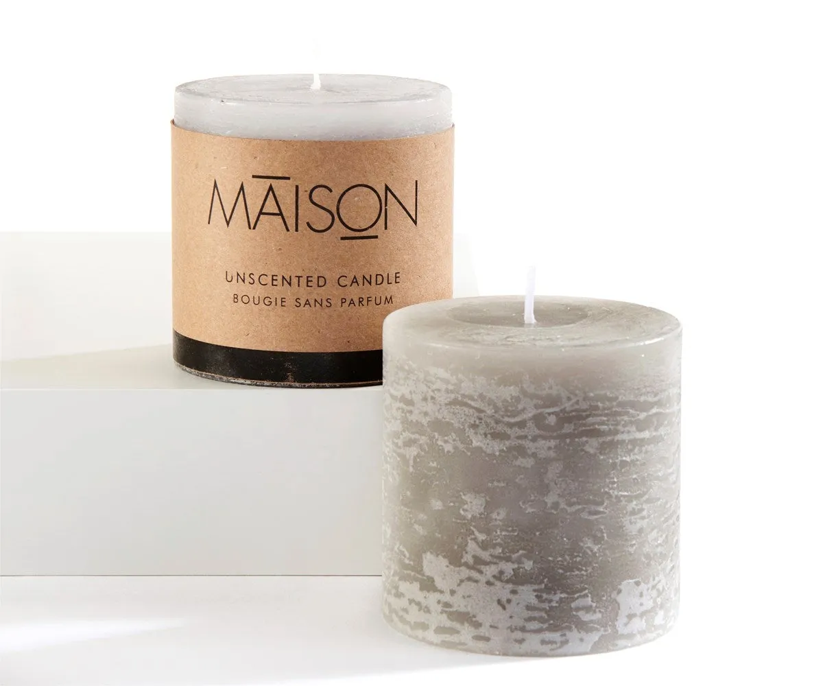 3x3 Rustic Pillar Candle - Grey