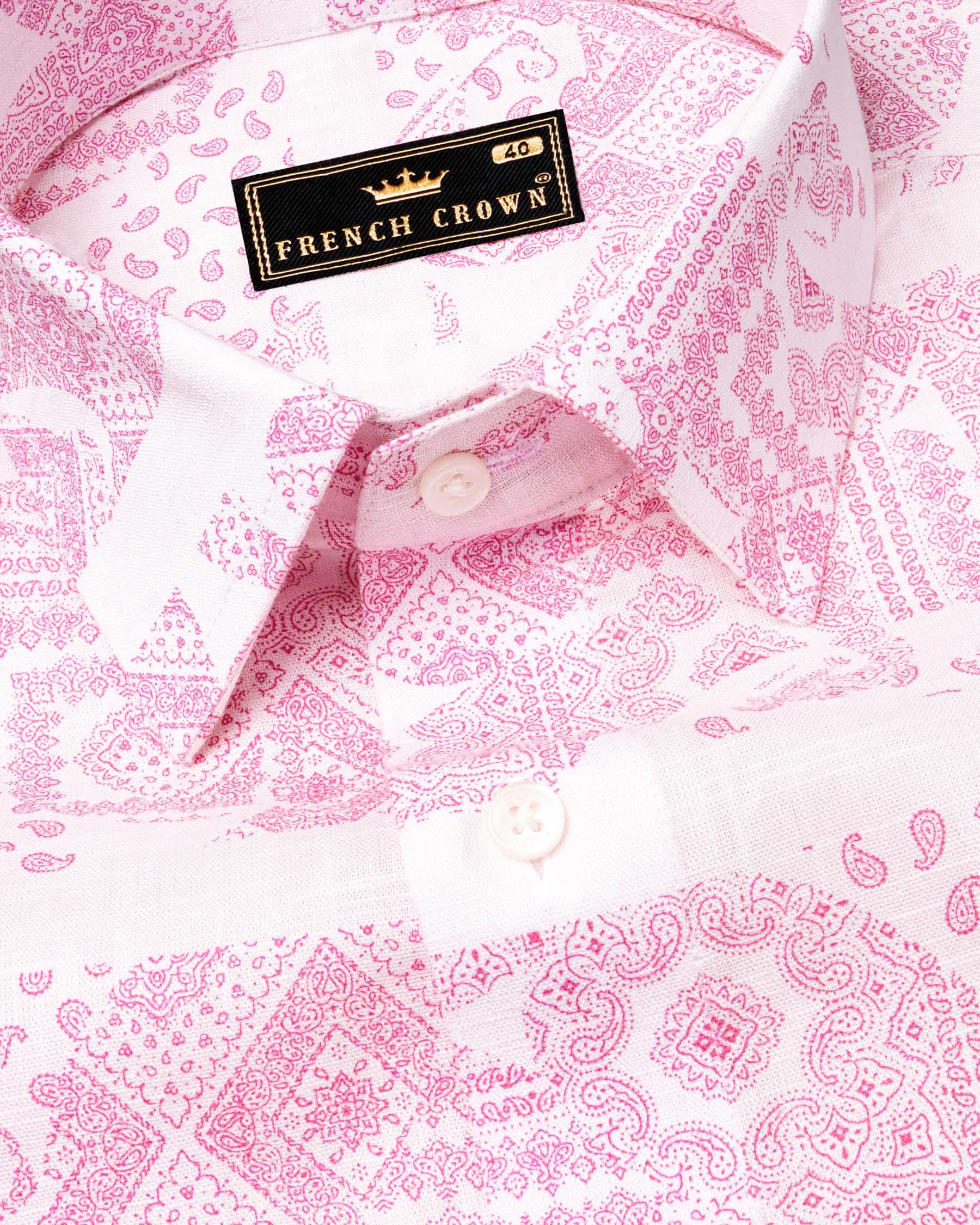 Amour Pink Ancient Paisleys Printed Luxurious Linen Shirt