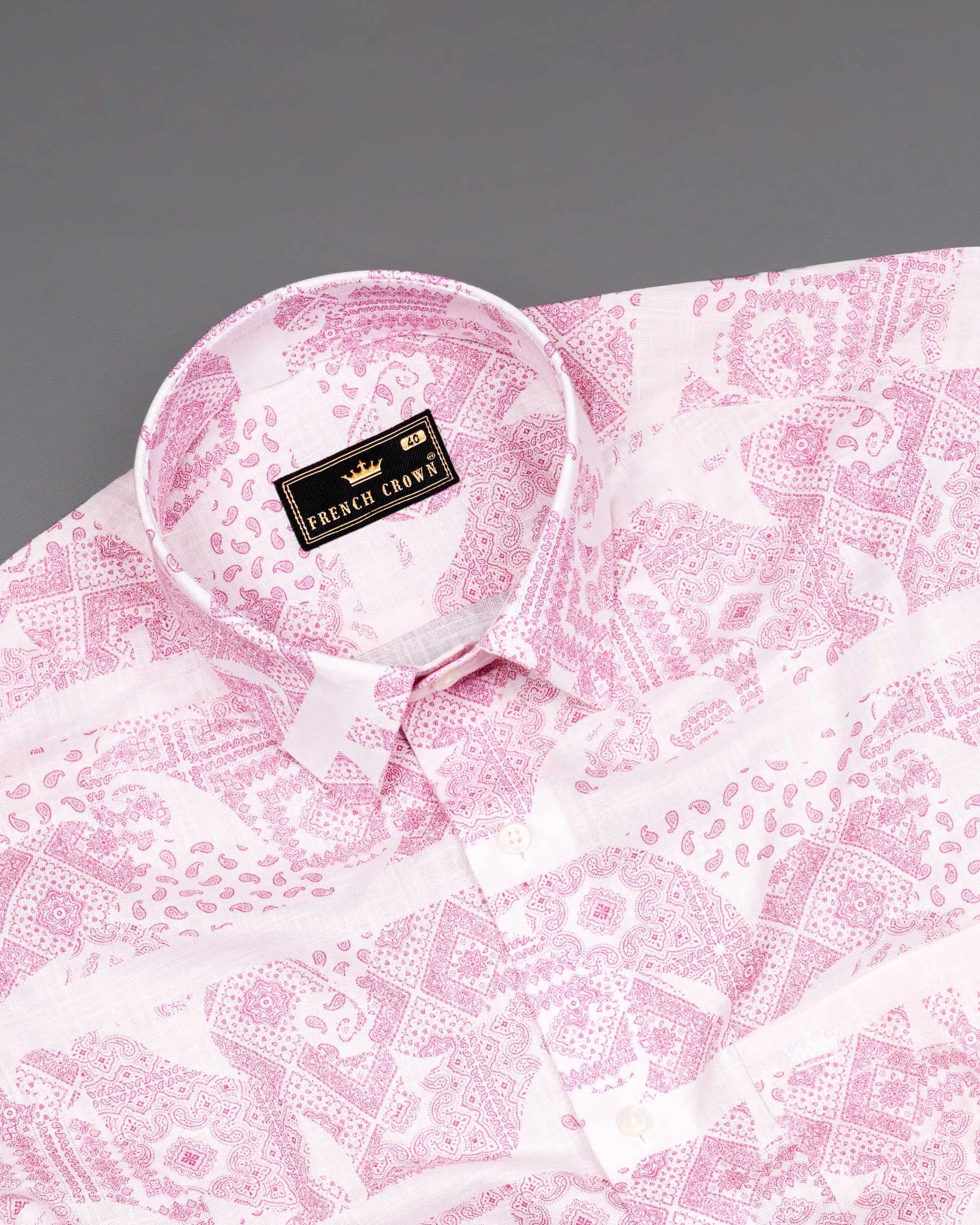 Amour Pink Ancient Paisleys Printed Luxurious Linen Shirt