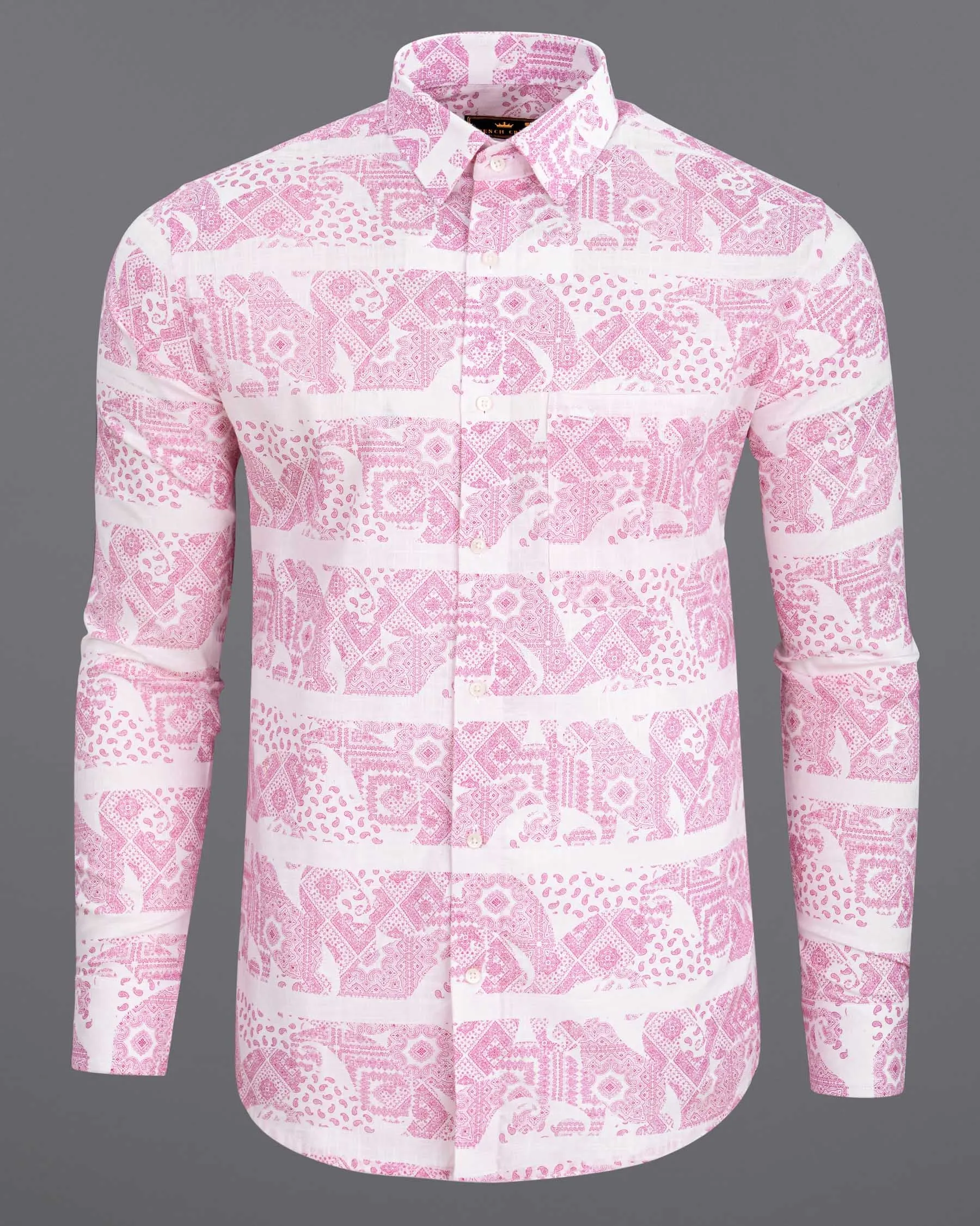 Amour Pink Ancient Paisleys Printed Luxurious Linen Shirt