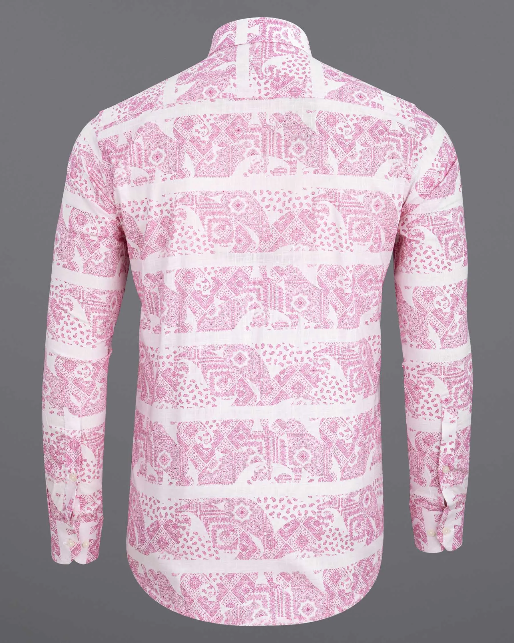 Amour Pink Ancient Paisleys Printed Luxurious Linen Shirt