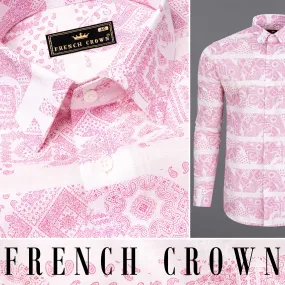 Amour Pink Ancient Paisleys Printed Luxurious Linen Shirt