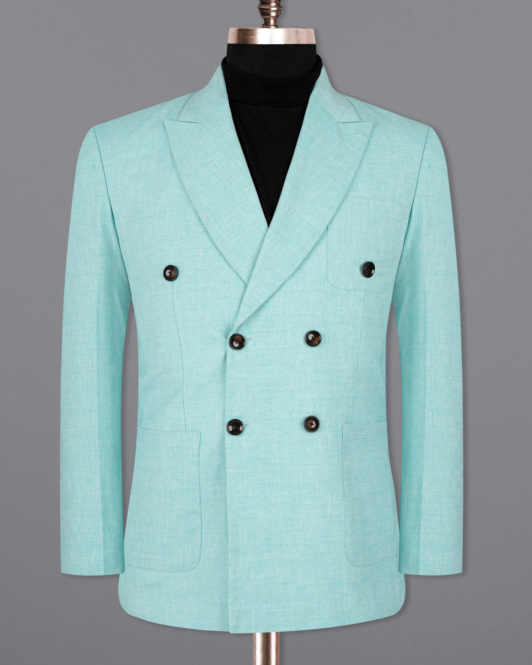 Aqua Island Blue Double Breasted Luxurious Linen Blazer