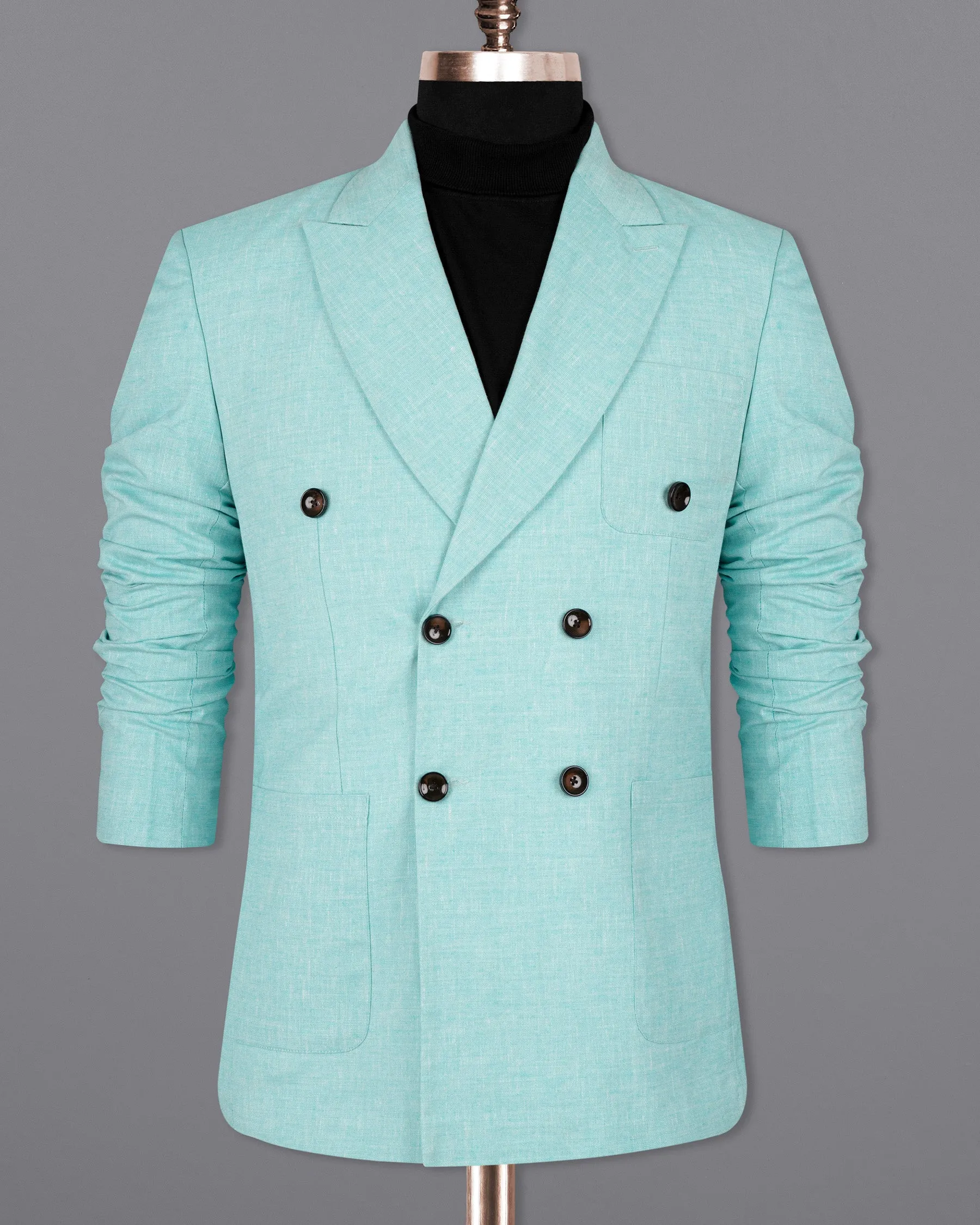 Aqua Island Blue Double Breasted Luxurious Linen Blazer