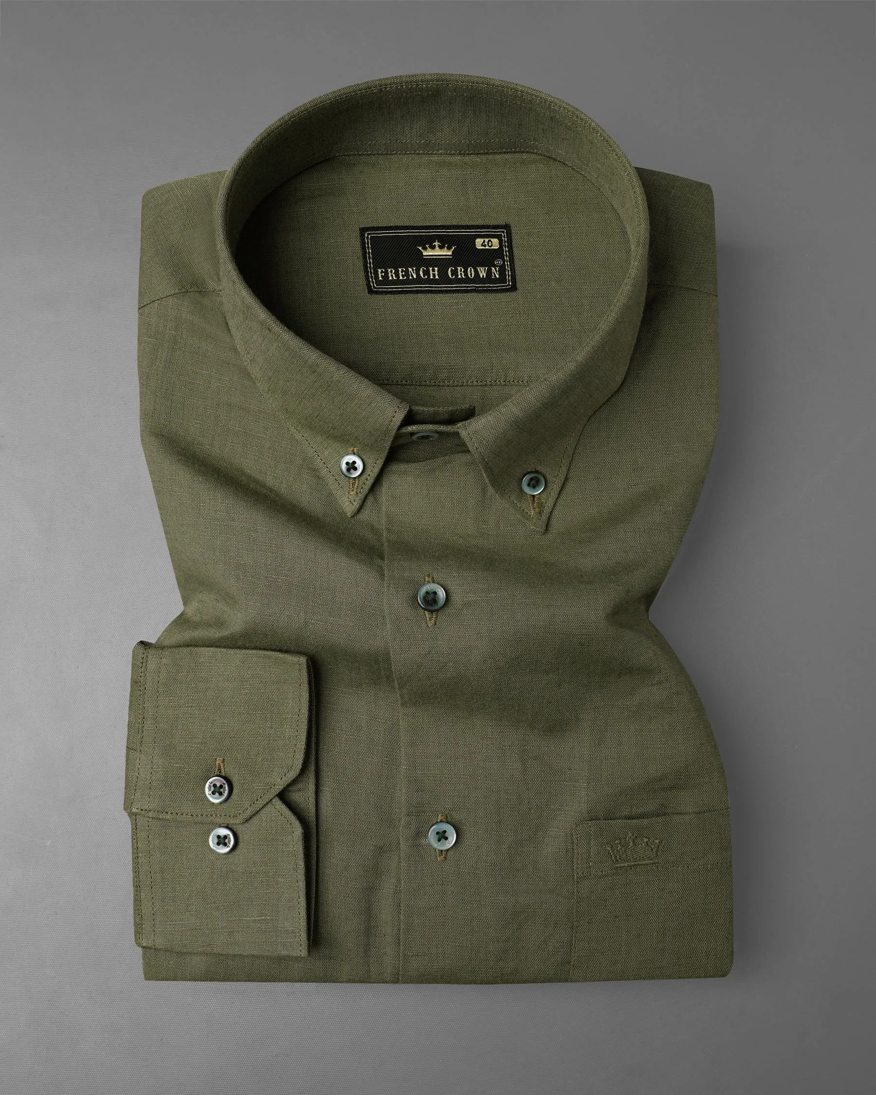 Asparagus Green Luxurious Linen Buttondown Shirt