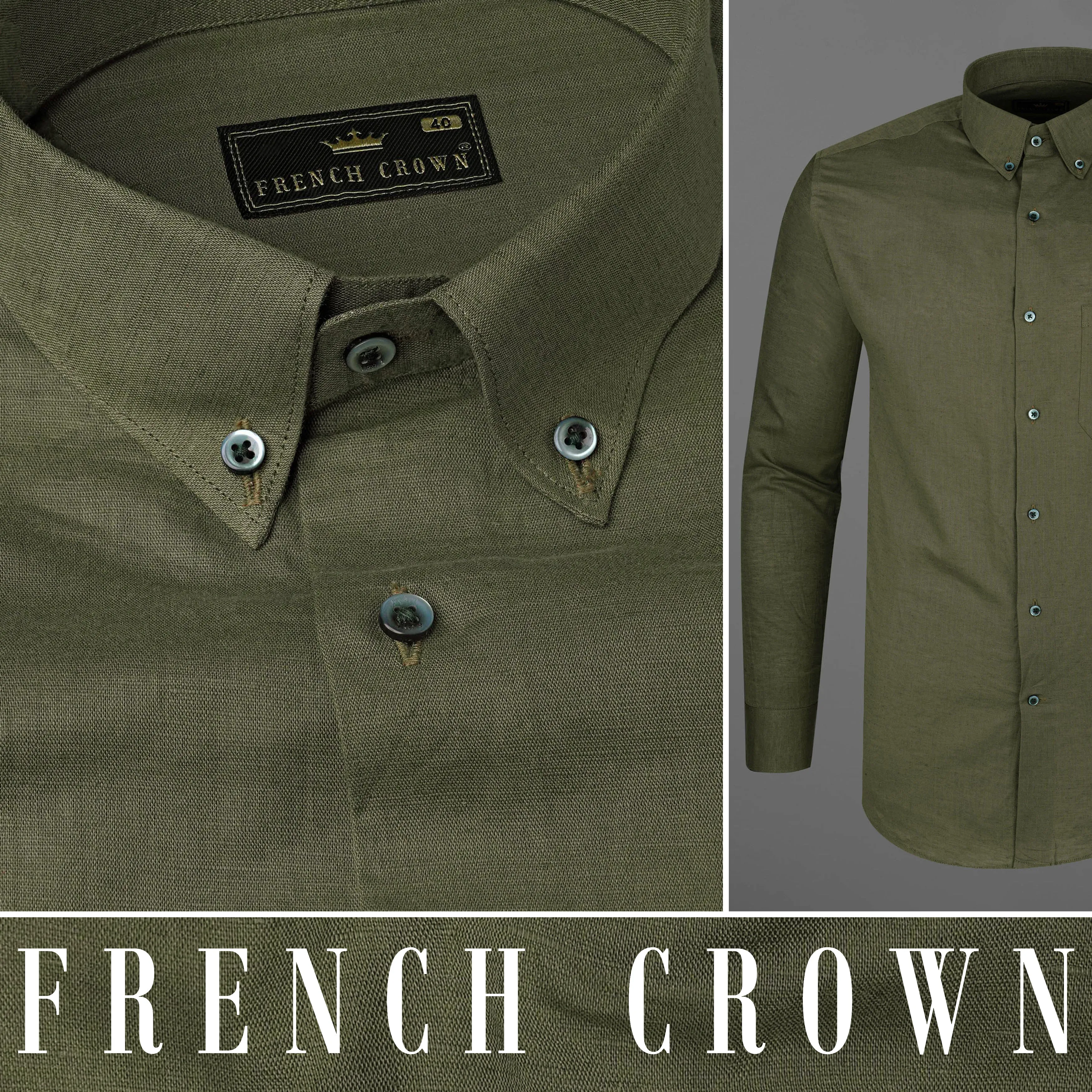 Asparagus Green Luxurious Linen Buttondown Shirt