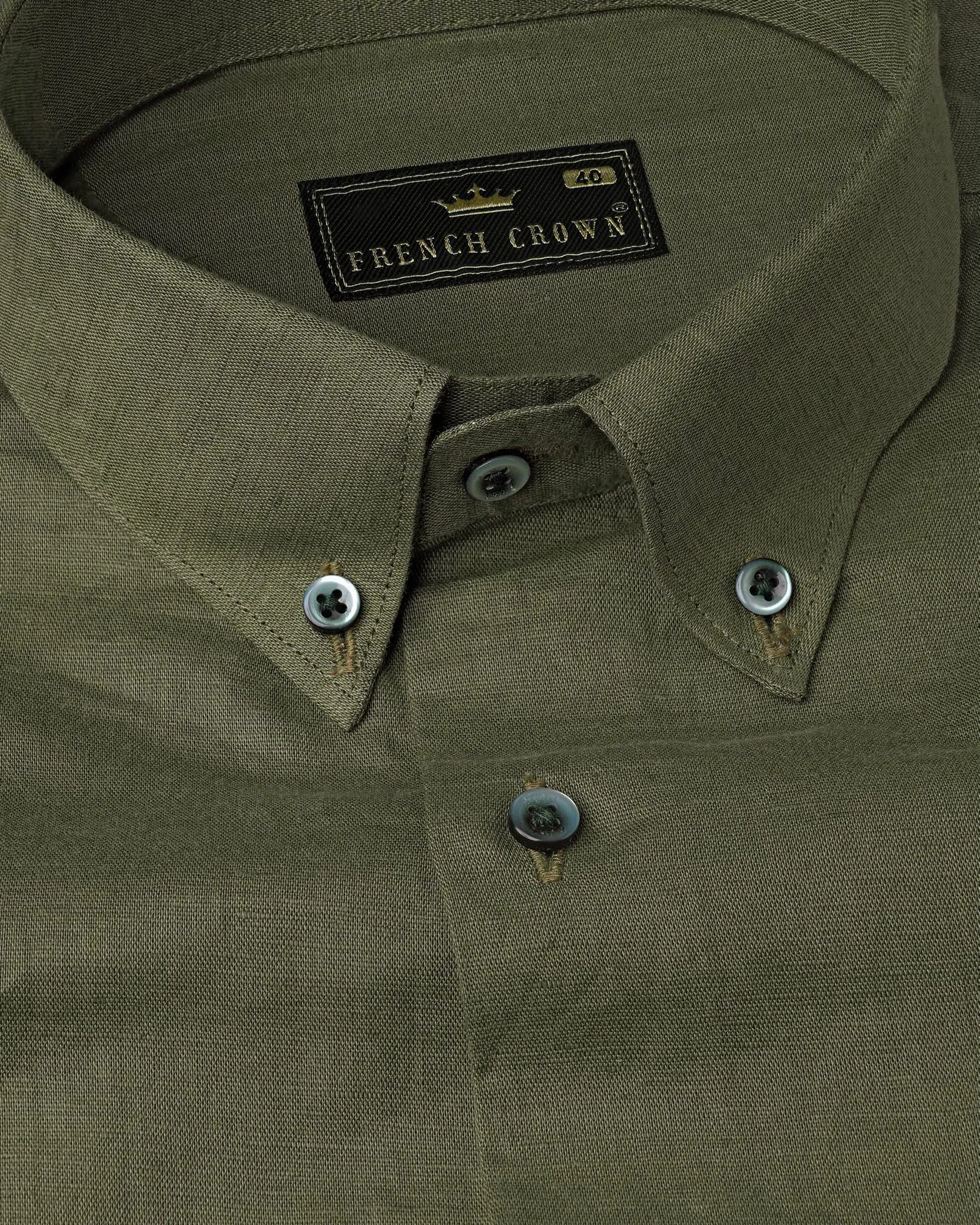 Asparagus Green Luxurious Linen Buttondown Shirt