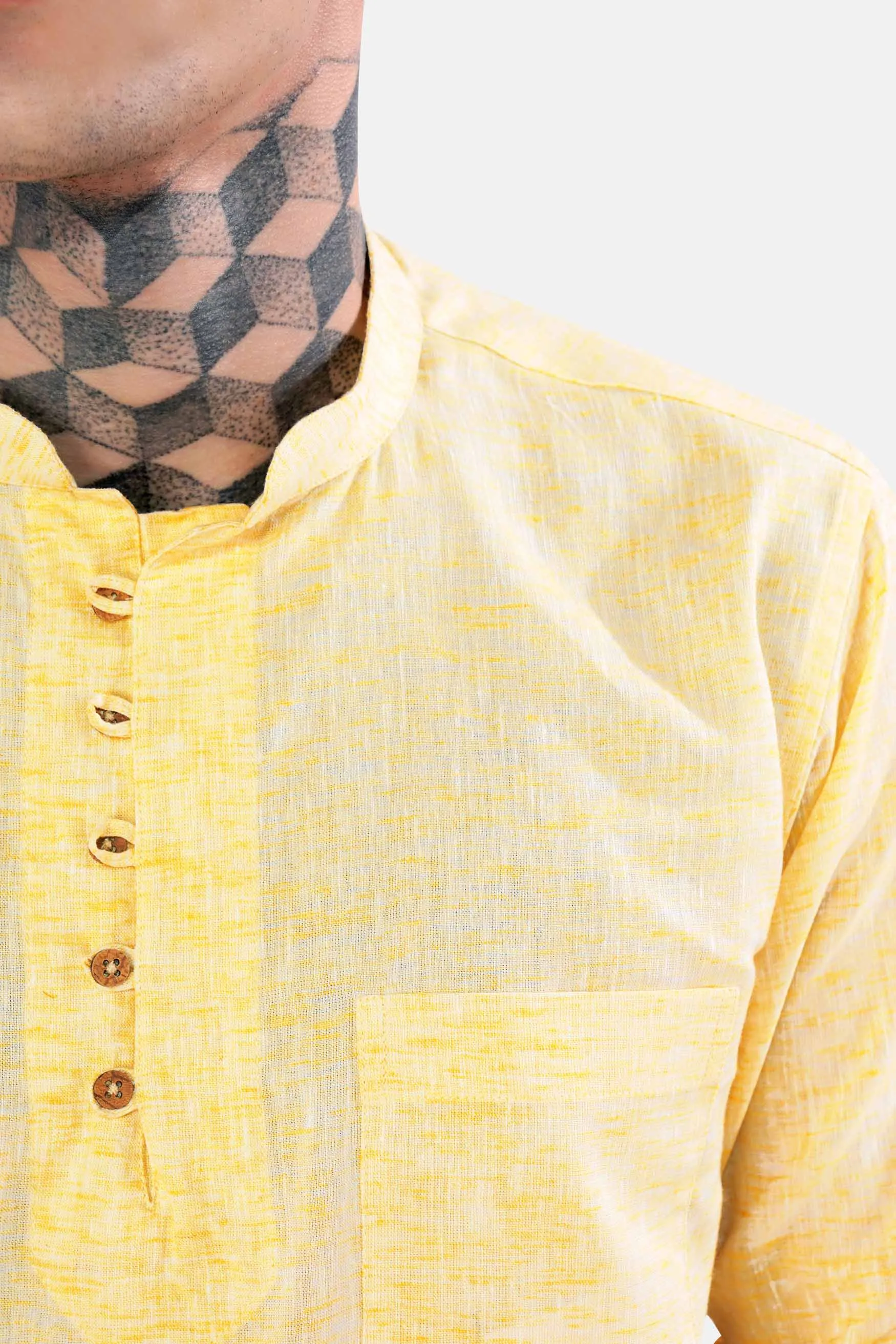 Astra Yellow Luxurious Linen Kurta Shirt