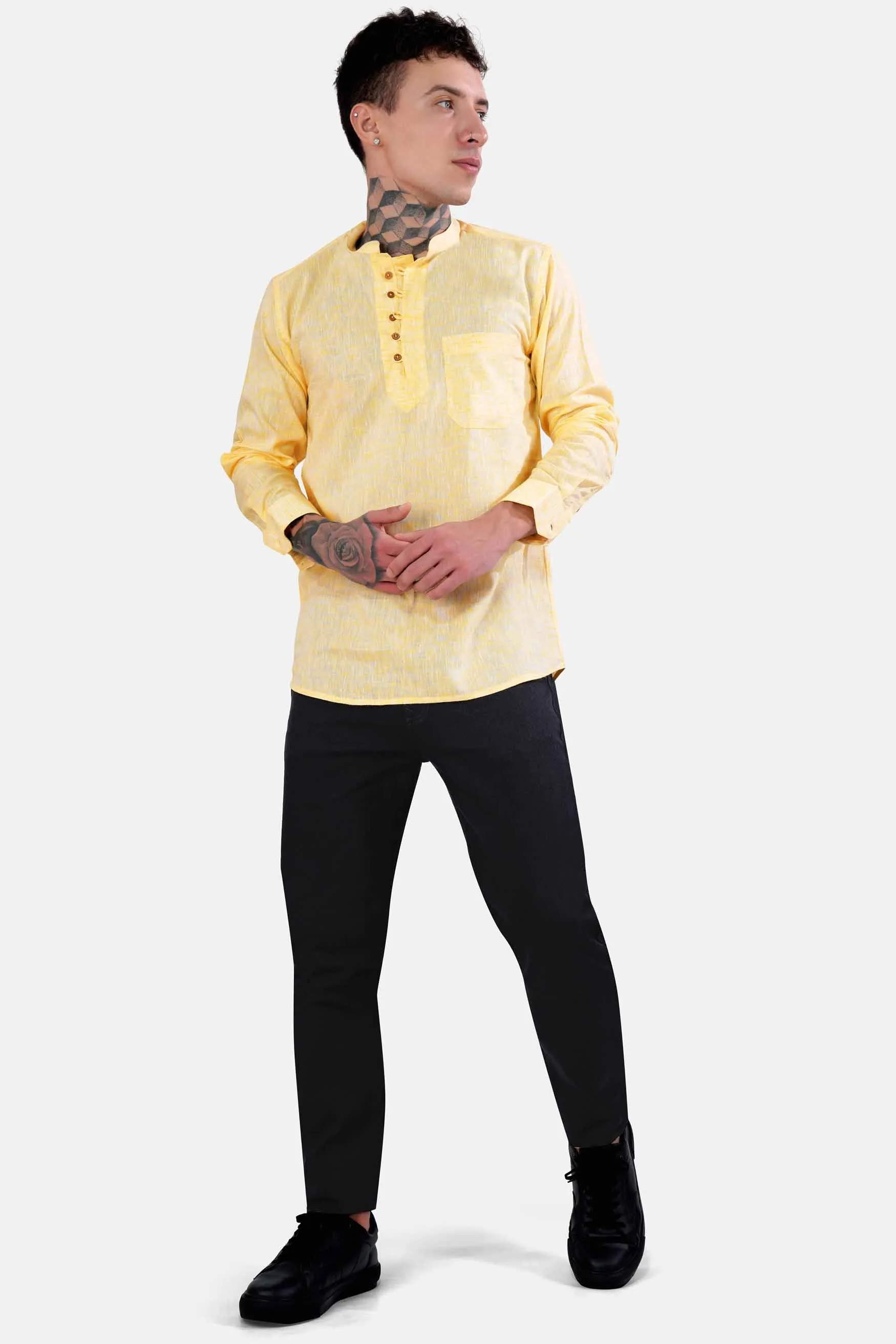 Astra Yellow Luxurious Linen Kurta Shirt