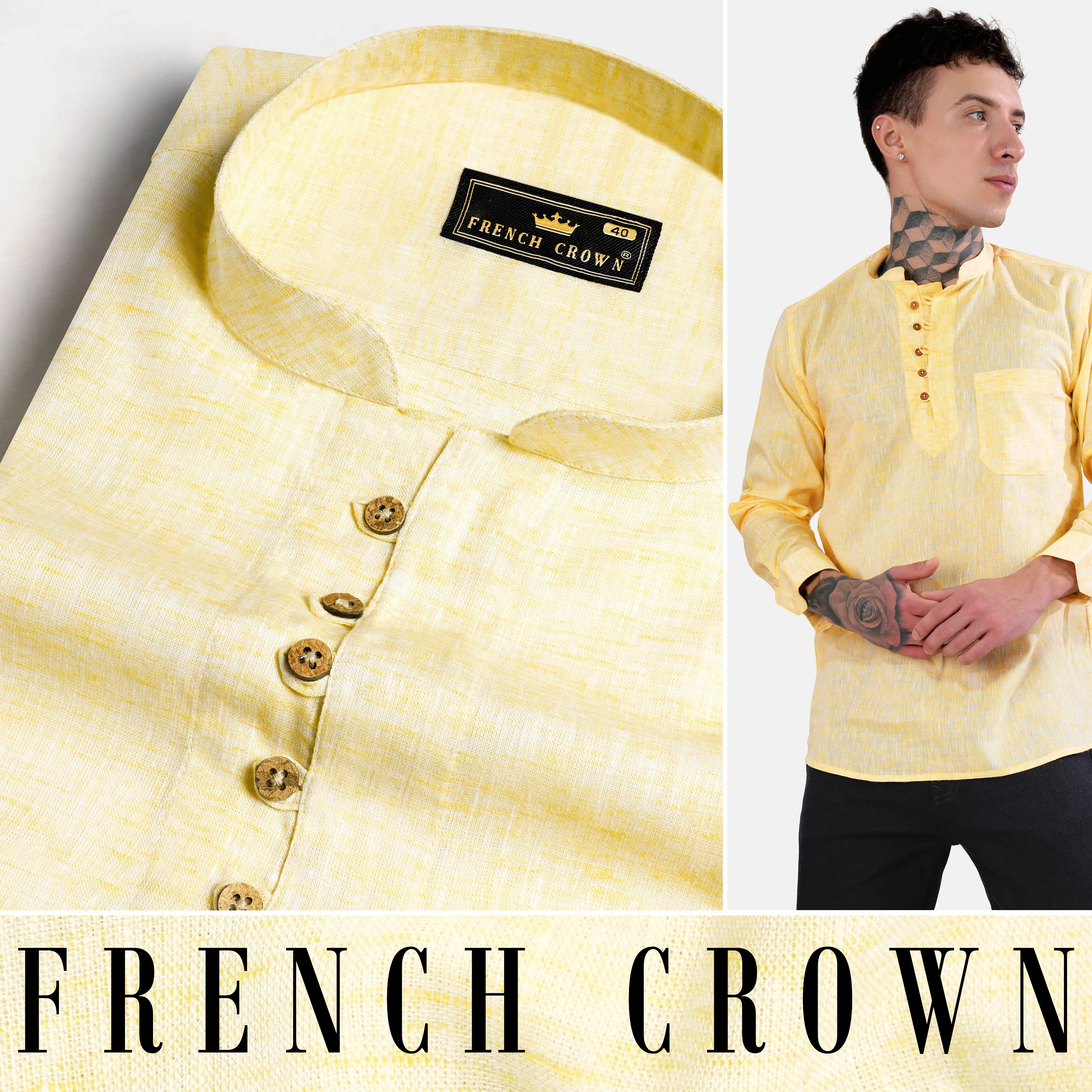 Astra Yellow Luxurious Linen Kurta Shirt