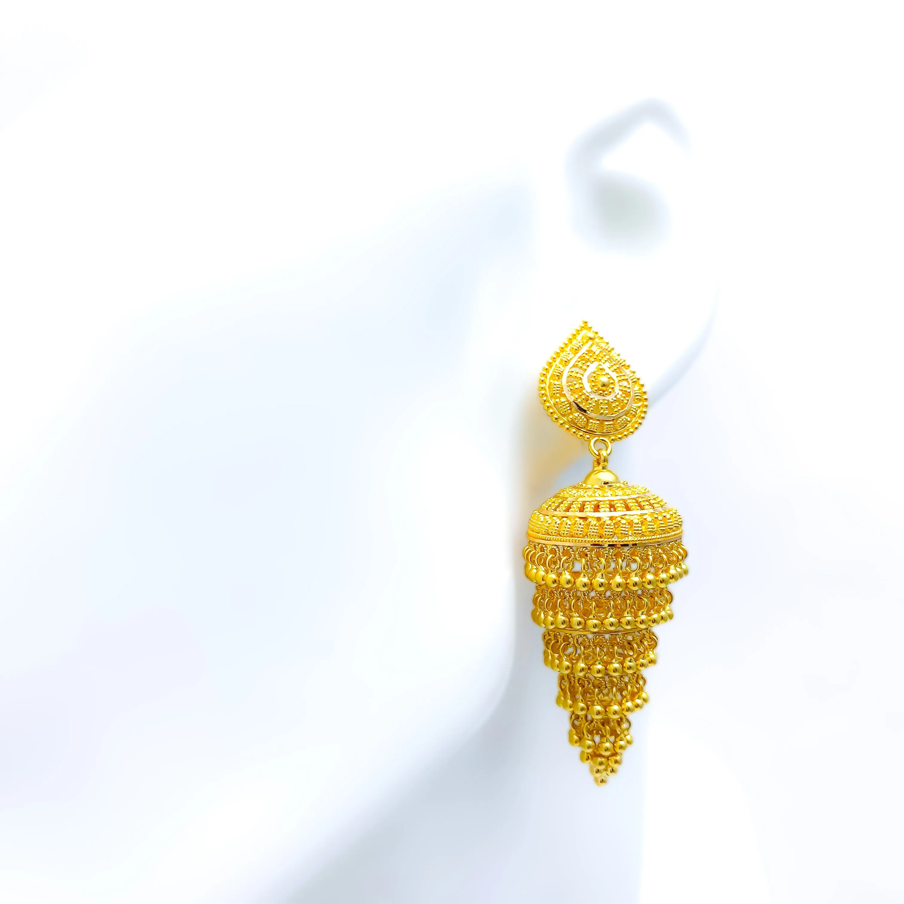 Elegant Layered 22k Gold Jhumki Earrings with Traditional Design