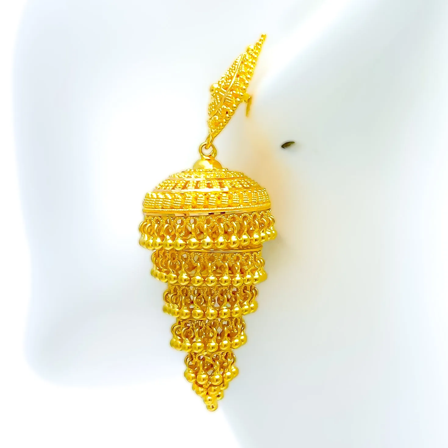 Elegant Layered 22k Gold Jhumki Earrings with Traditional Design