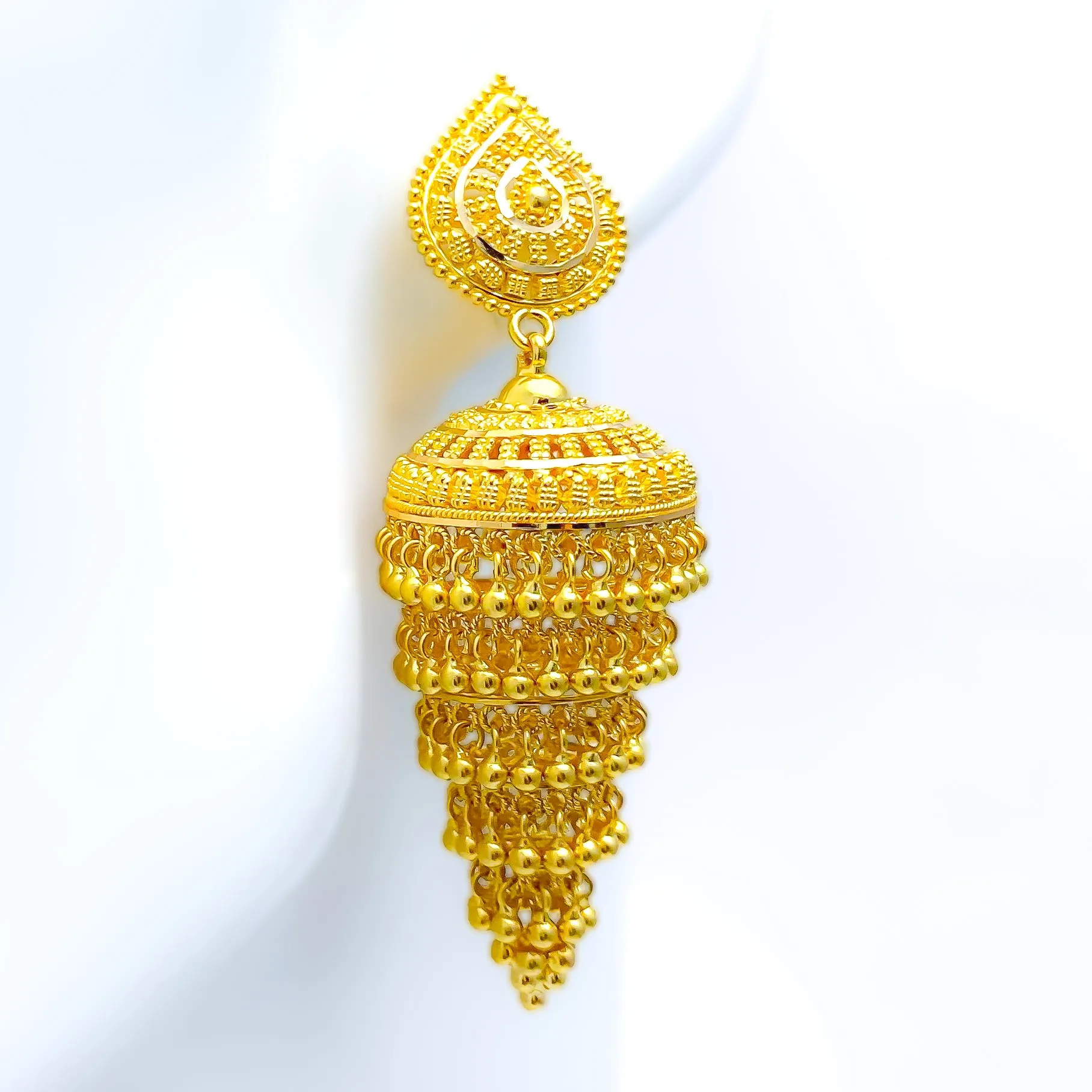 Elegant Layered 22k Gold Jhumki Earrings with Traditional Design