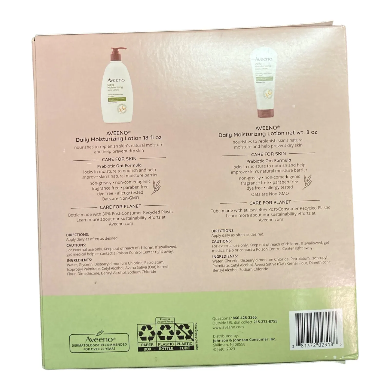 Aveeno Daily Moisturizing Body Lotion 18 Fluid Ounce (Pack of 2)   8 Ounce Tube