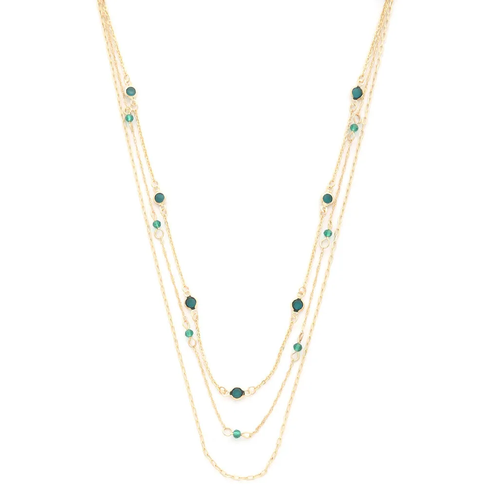 Beaded Layered Gold Emerald Necklace