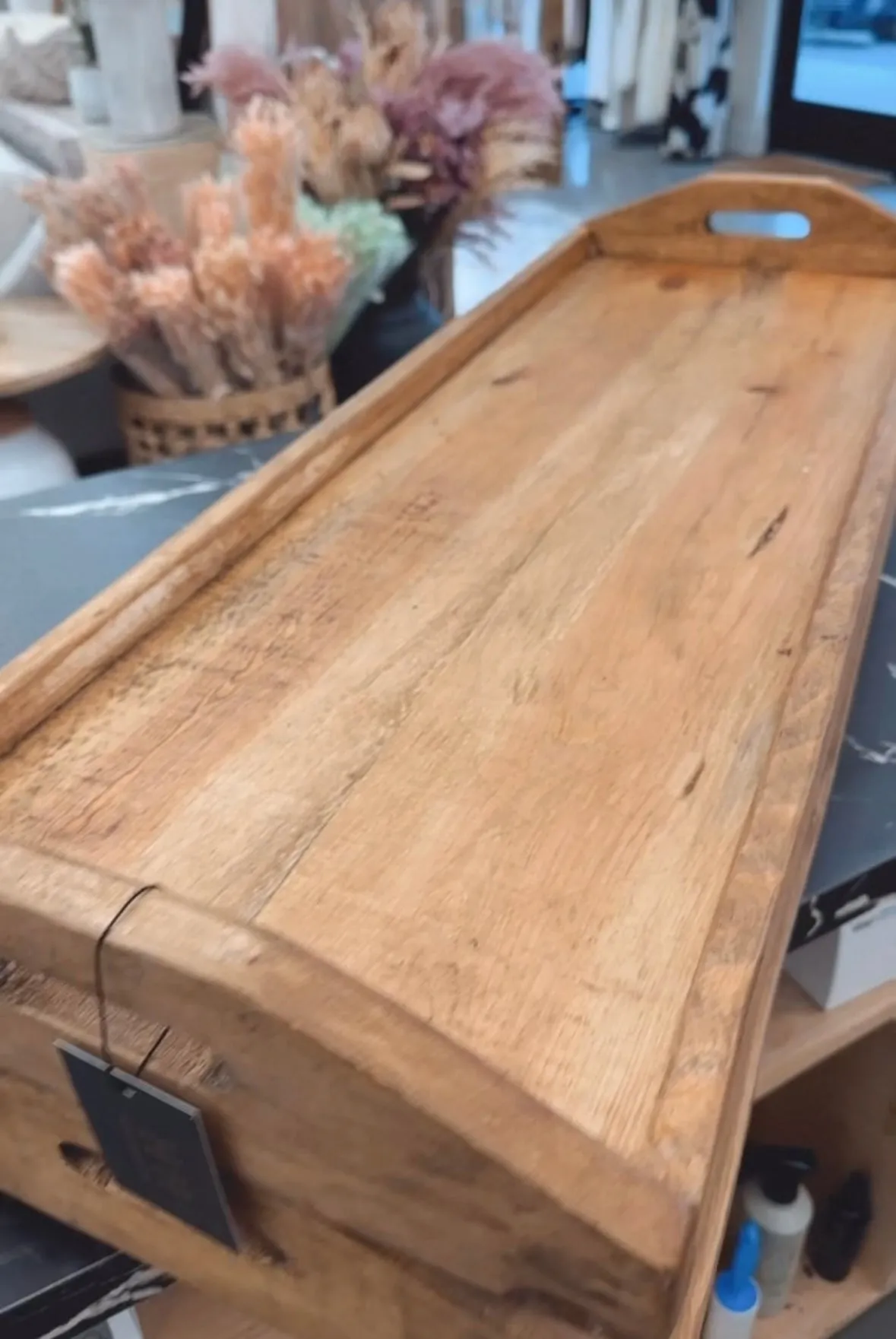 black Long Wood Rustic Tray