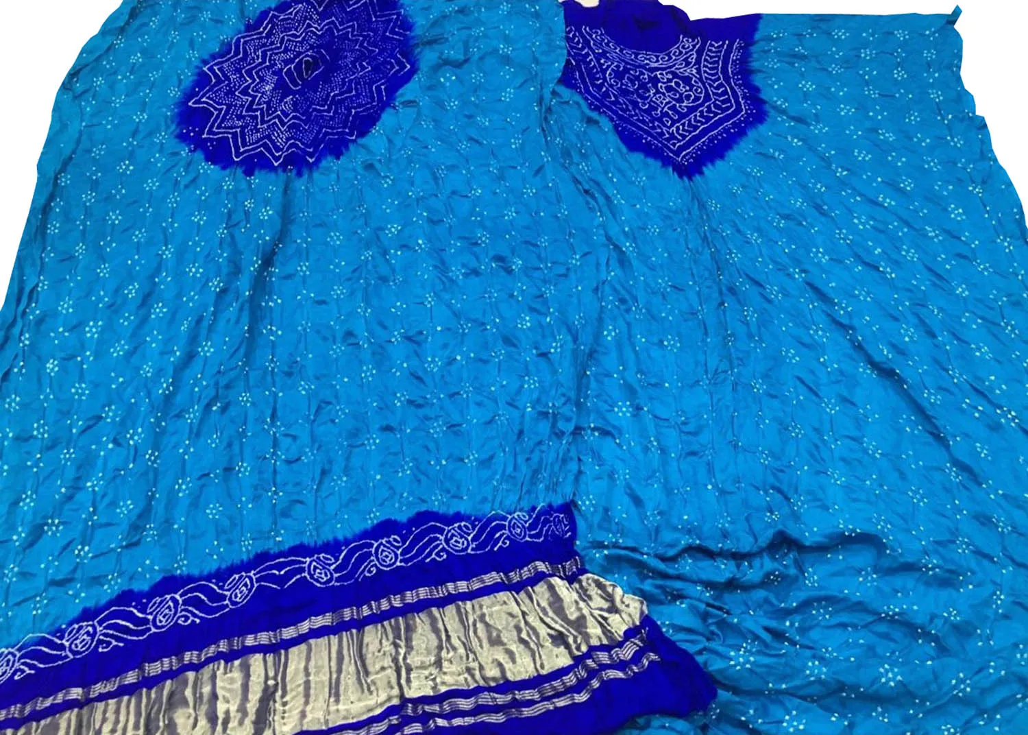 Blue Bandhani Gajji Silk Suit Set - Elegant and Luxurious