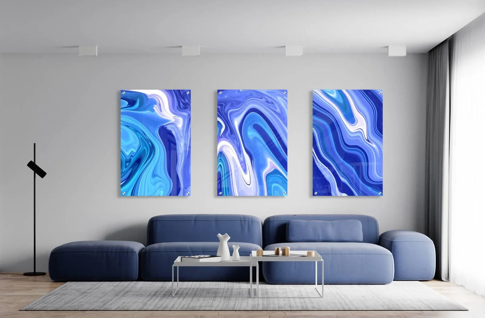 Blue Decor Set of 3 Prints Modern Wall Art Modern Artwork