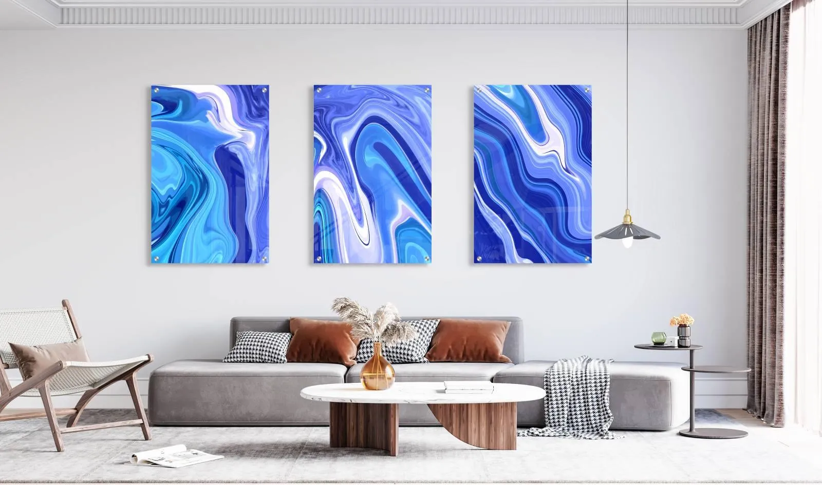 Blue Decor Set of 3 Prints Modern Wall Art Modern Artwork