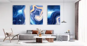 Blue Fluid Pattern Set of 3 Prints Modern Wall Art Modern Artwork