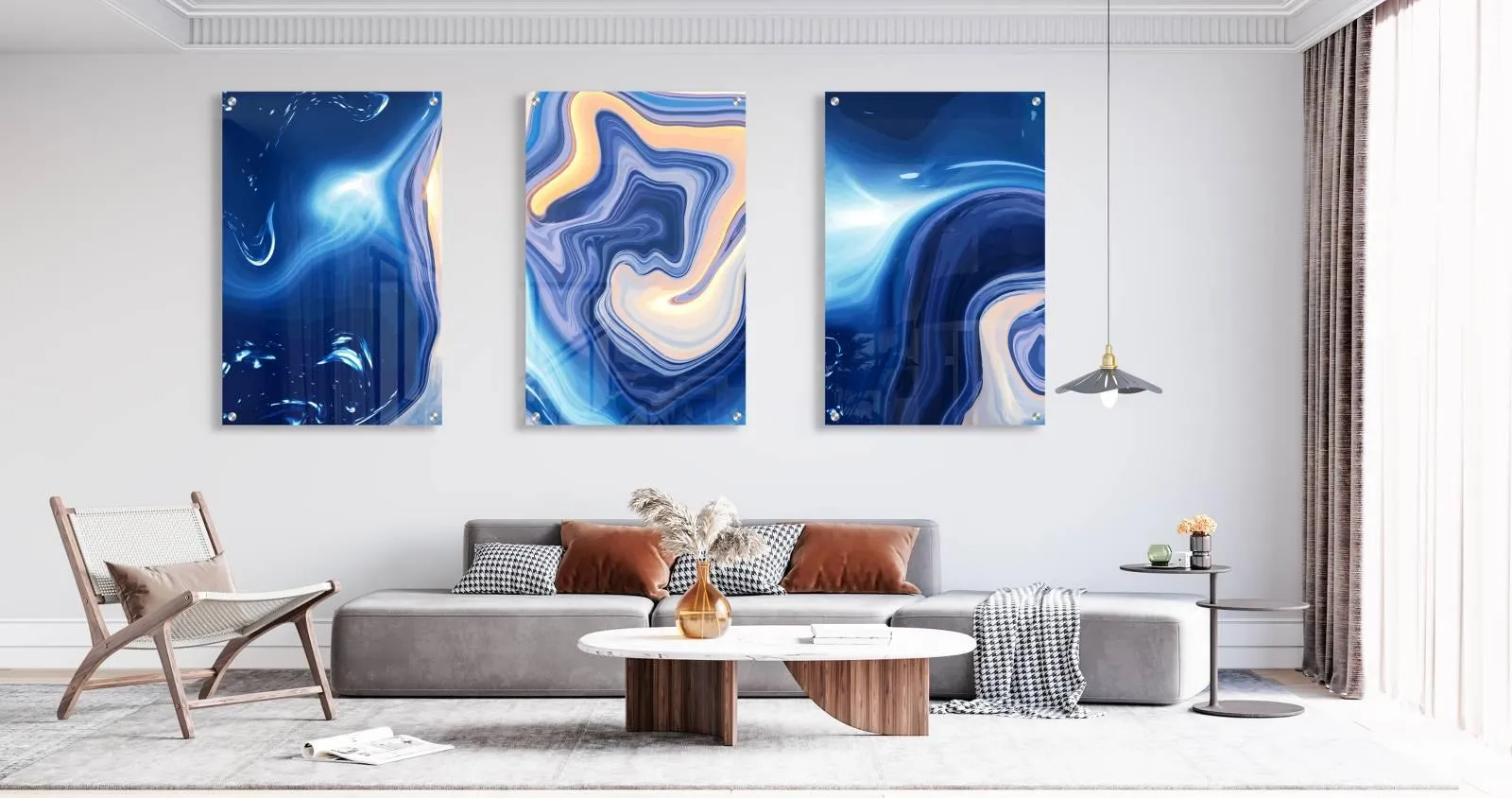 Blue Fluid Pattern Set of 3 Prints Modern Wall Art Modern Artwork