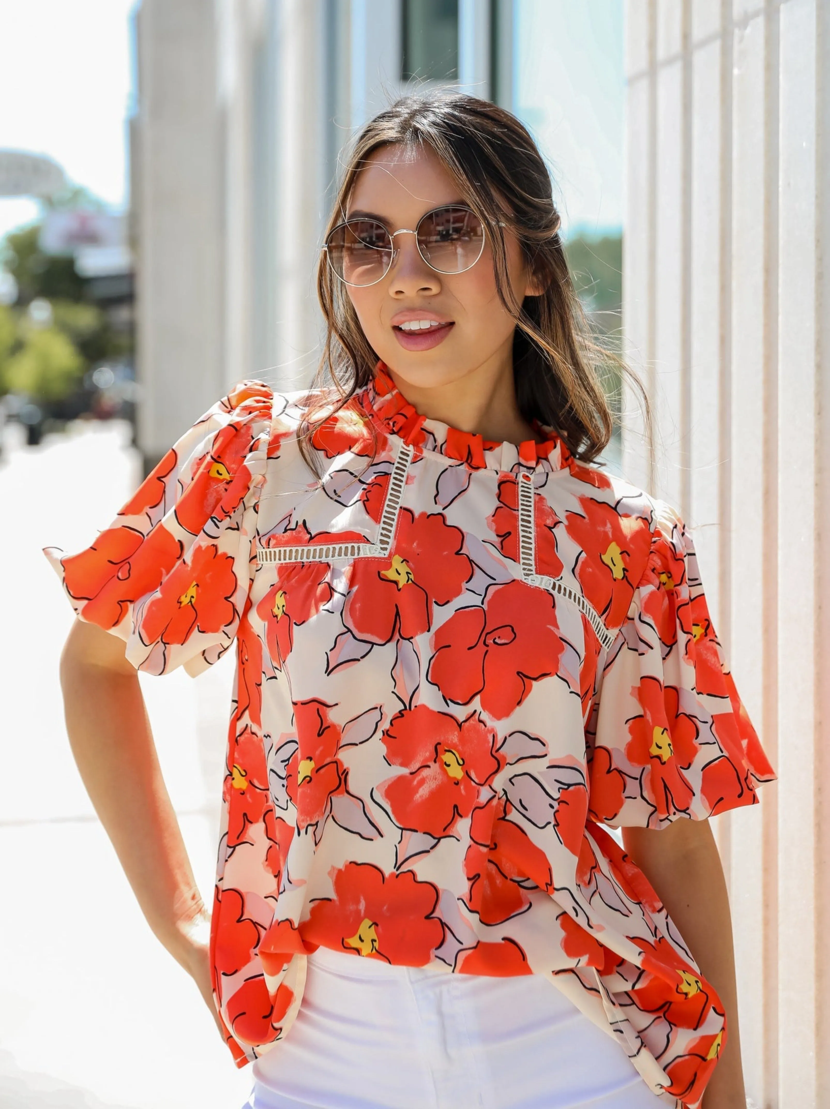 Breezy Adoration Ivory Floral Blouse