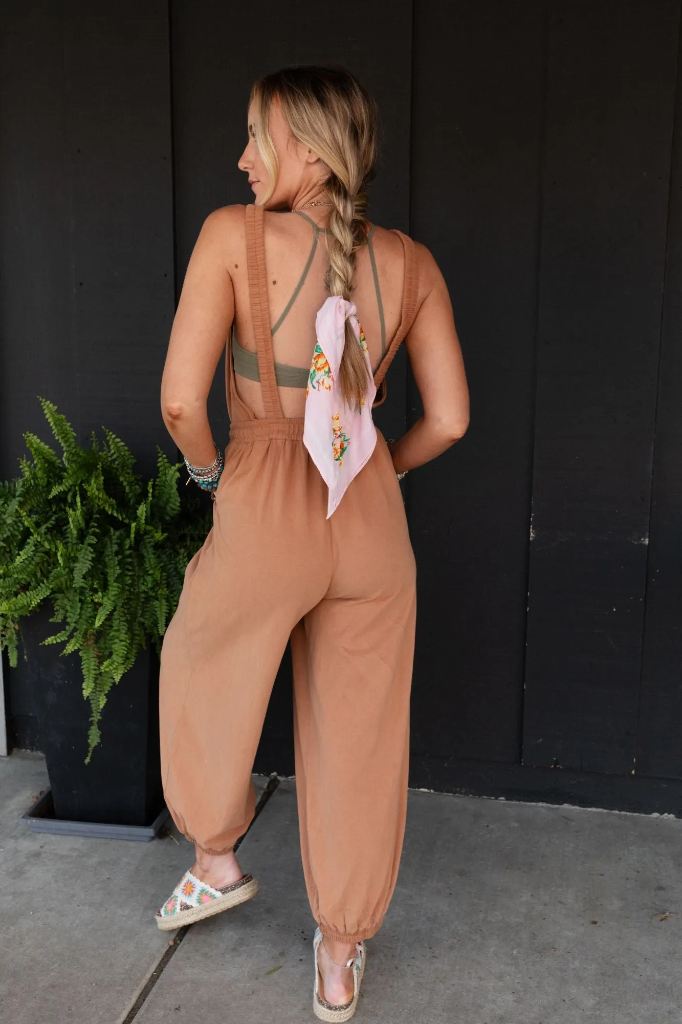 Breezy Back Knit Jumpsuit - Butterscotch