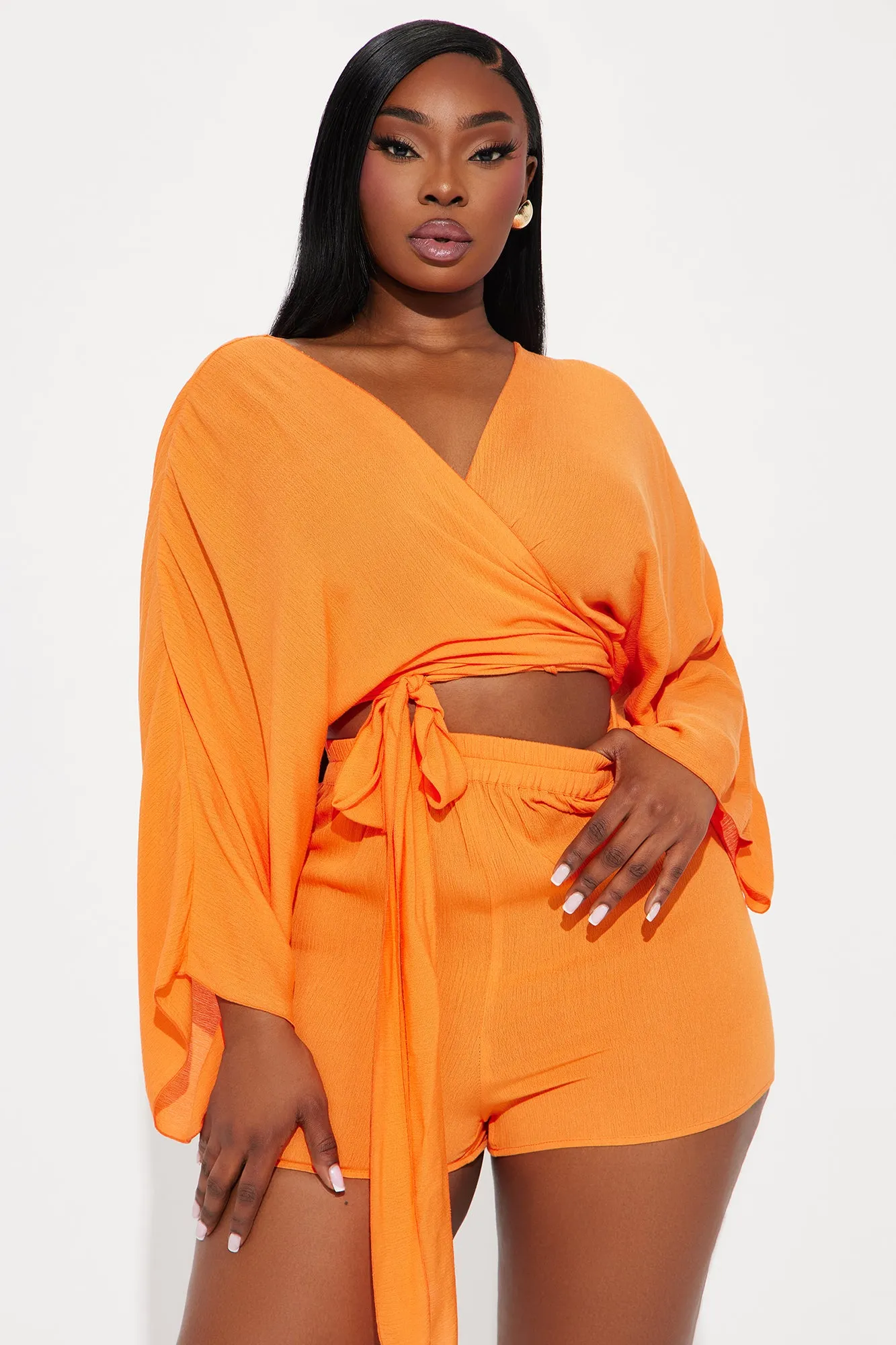 Breezy Nights Linen 2 Piece Cover Up - Neon Orange