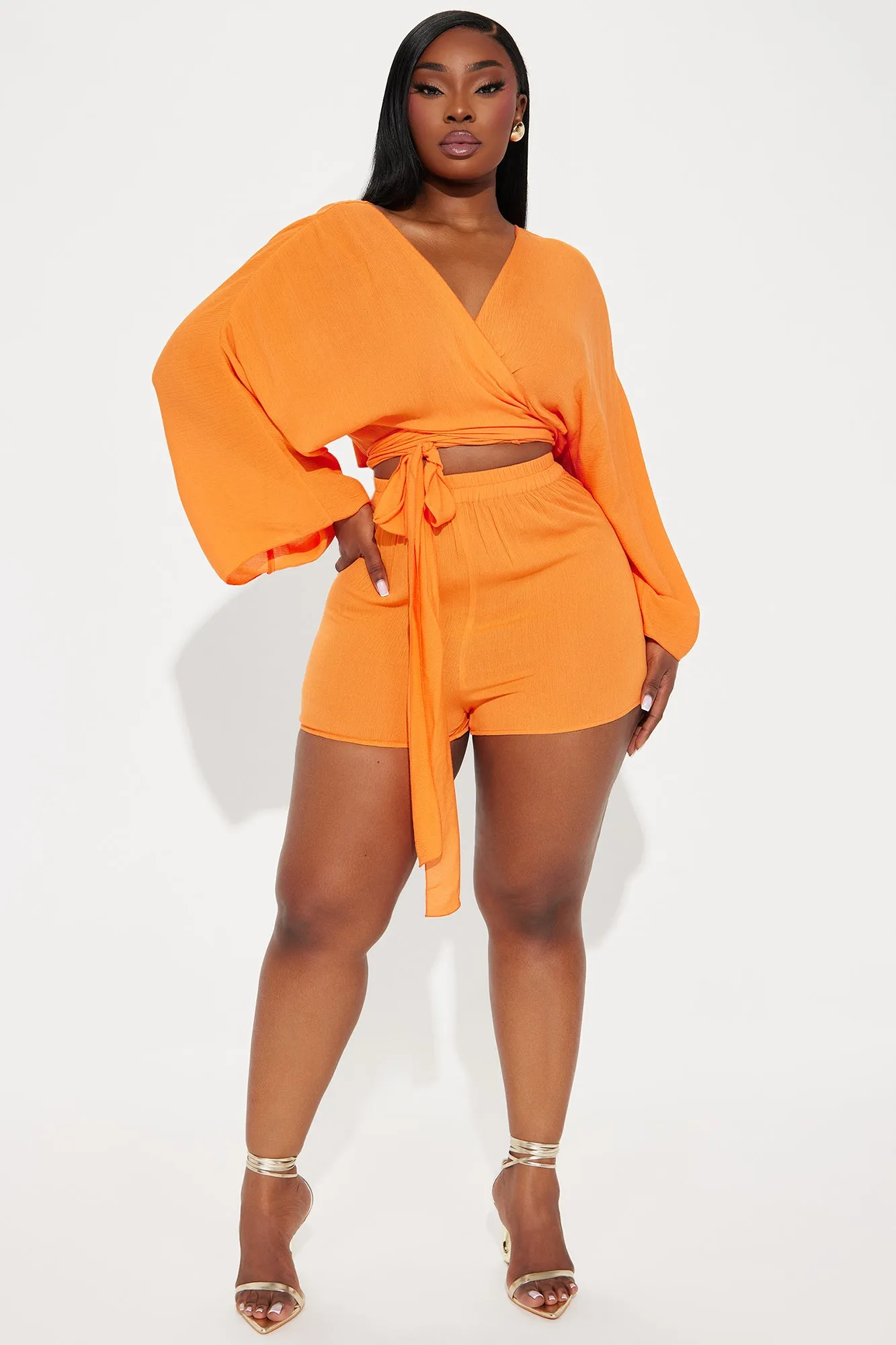 Breezy Nights Linen 2 Piece Cover Up - Neon Orange