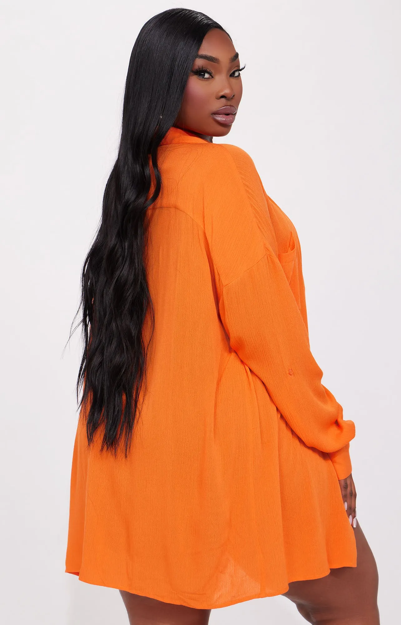 Breezy Nights Linen Pocket Cover Up Shirt - Orange