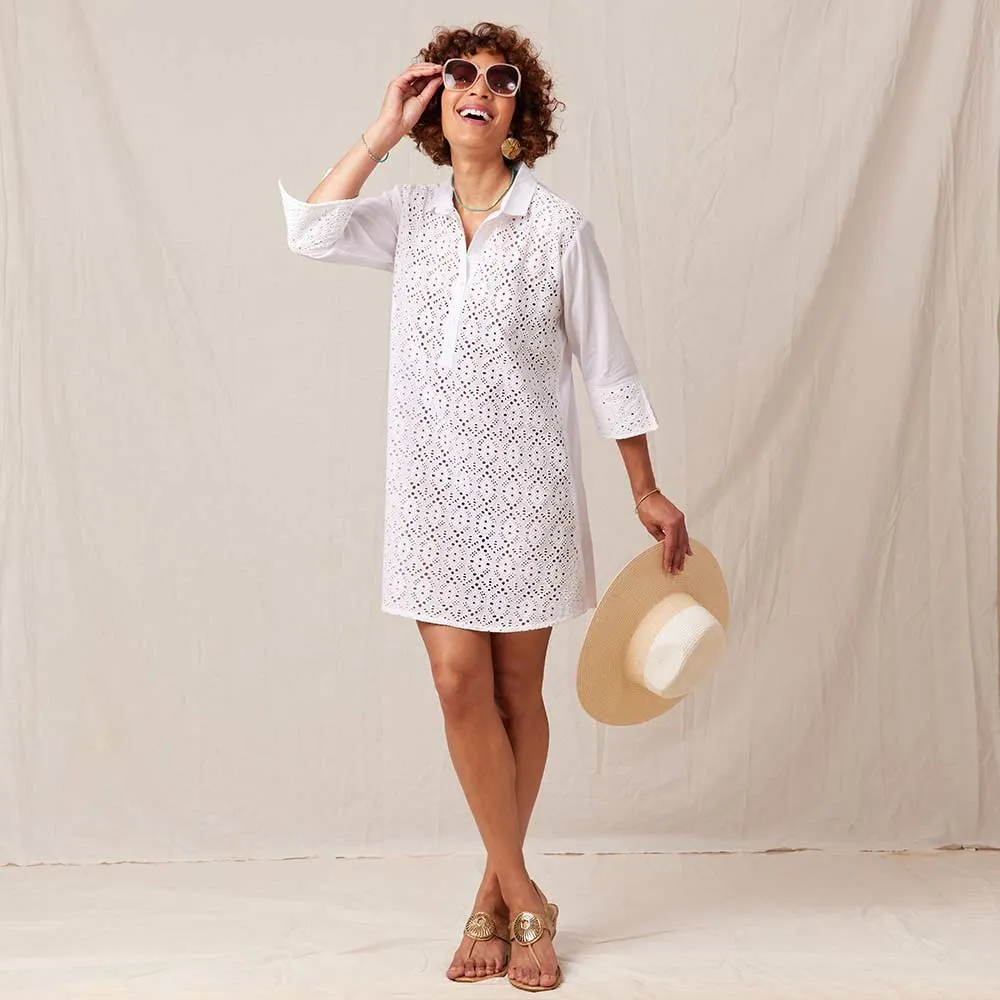 Breezy White Eyelet Beach Cover Up Shirt