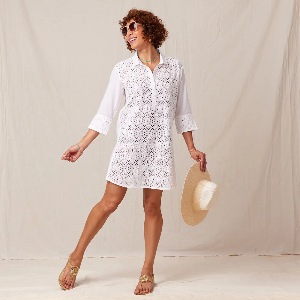 Breezy White Eyelet Beach Cover Up Shirt