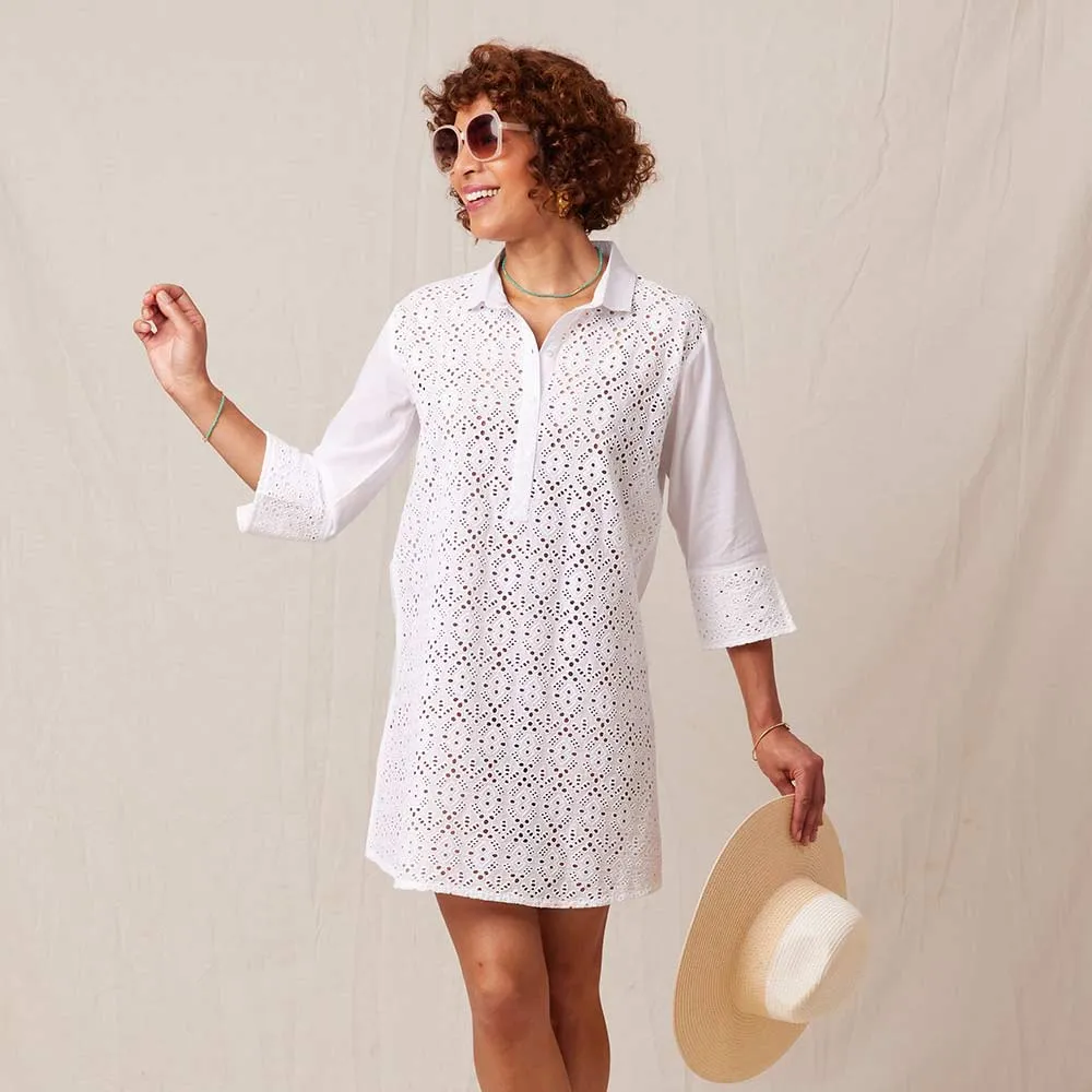 Breezy White Eyelet Beach Cover Up Shirt