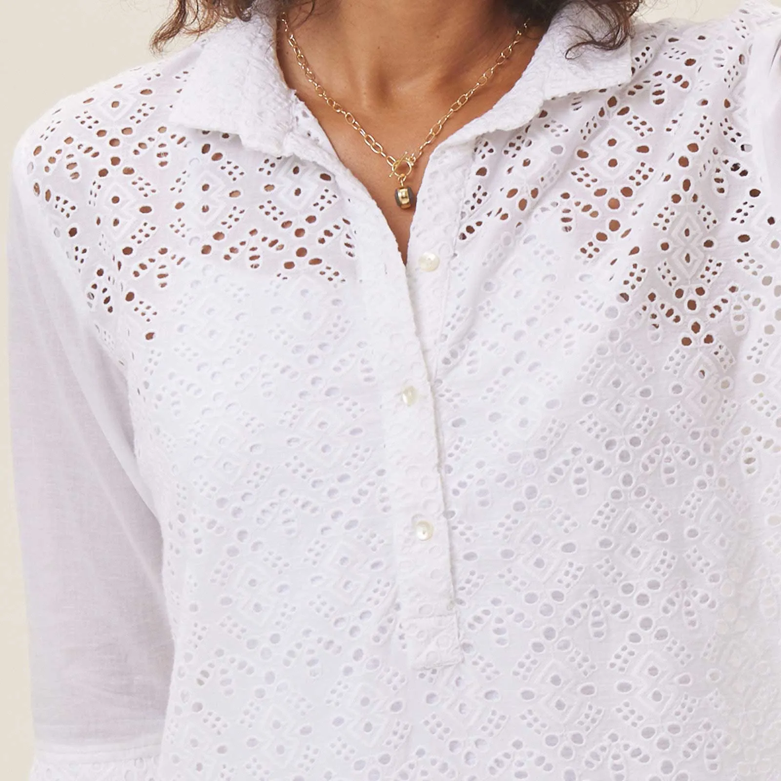 Breezy White Eyelet Beach Cover Up Shirt