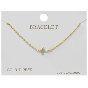 Cross CZ Pave Charm Delicate Chain Bracelet