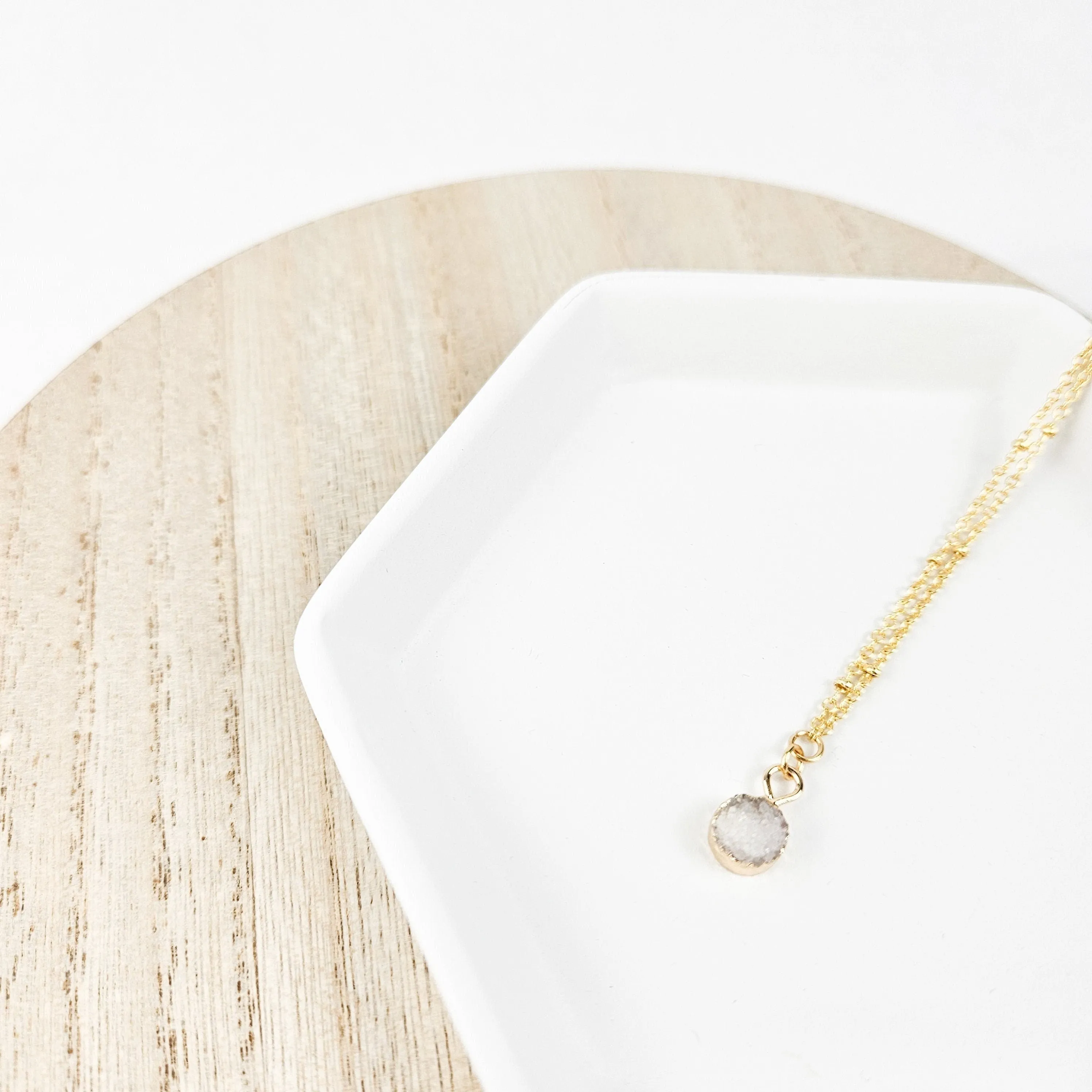 Delicate Clear Quartz Druzy Necklace