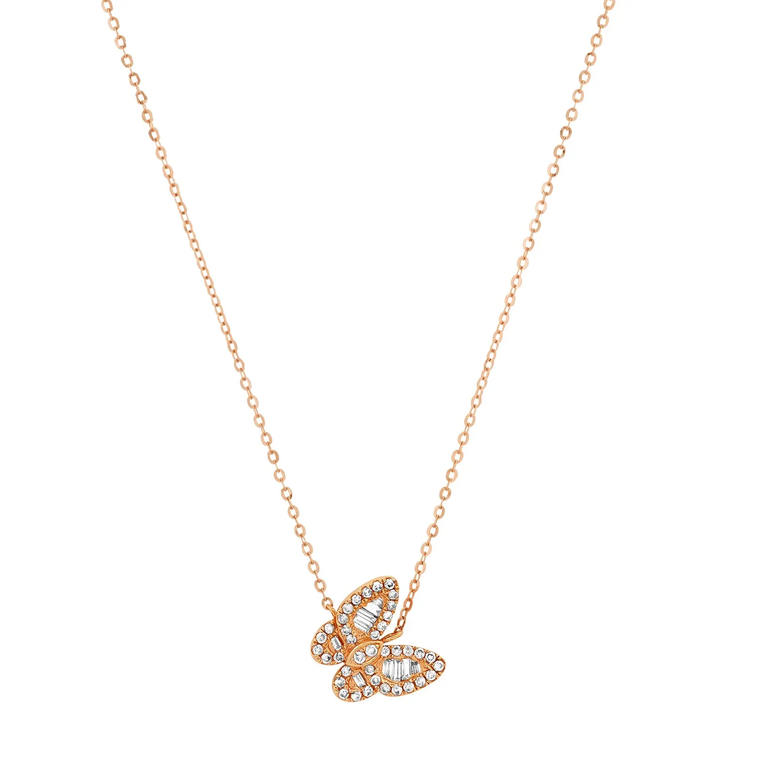 Delicate Diamond Baguette Butterfly Necklace