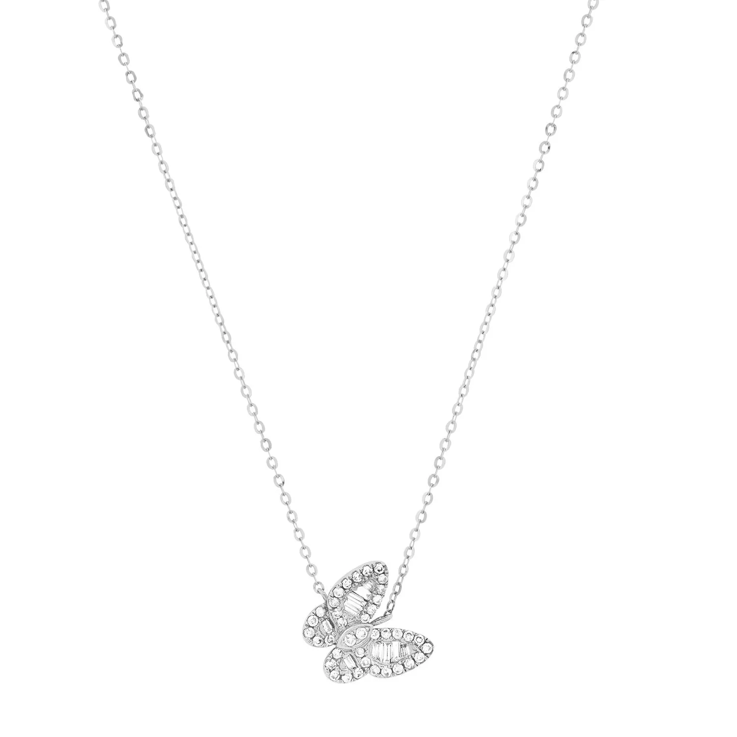 Delicate Diamond Baguette Butterfly Necklace