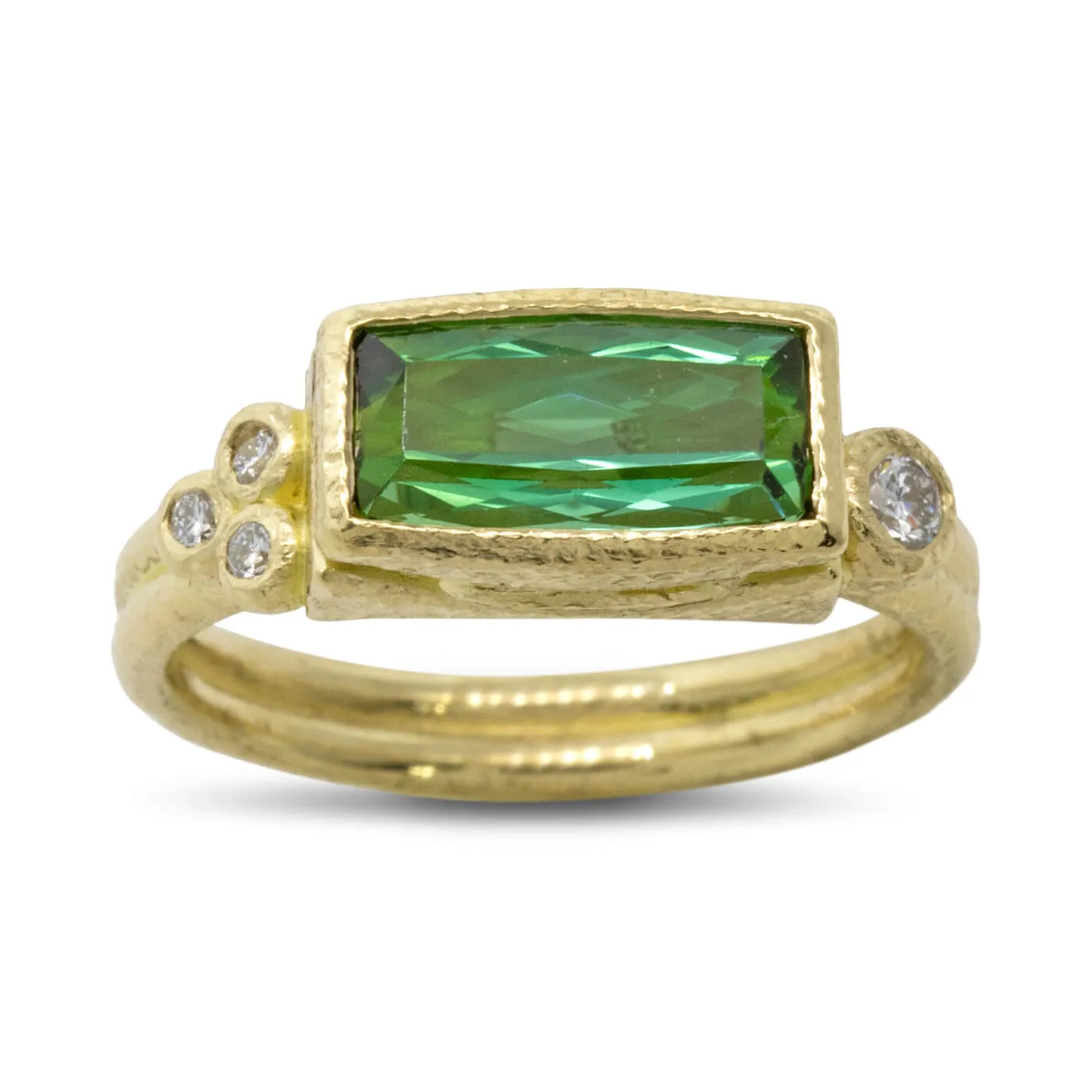 Delicate Double Band with elongated Cushion Cut Green Tourmaline