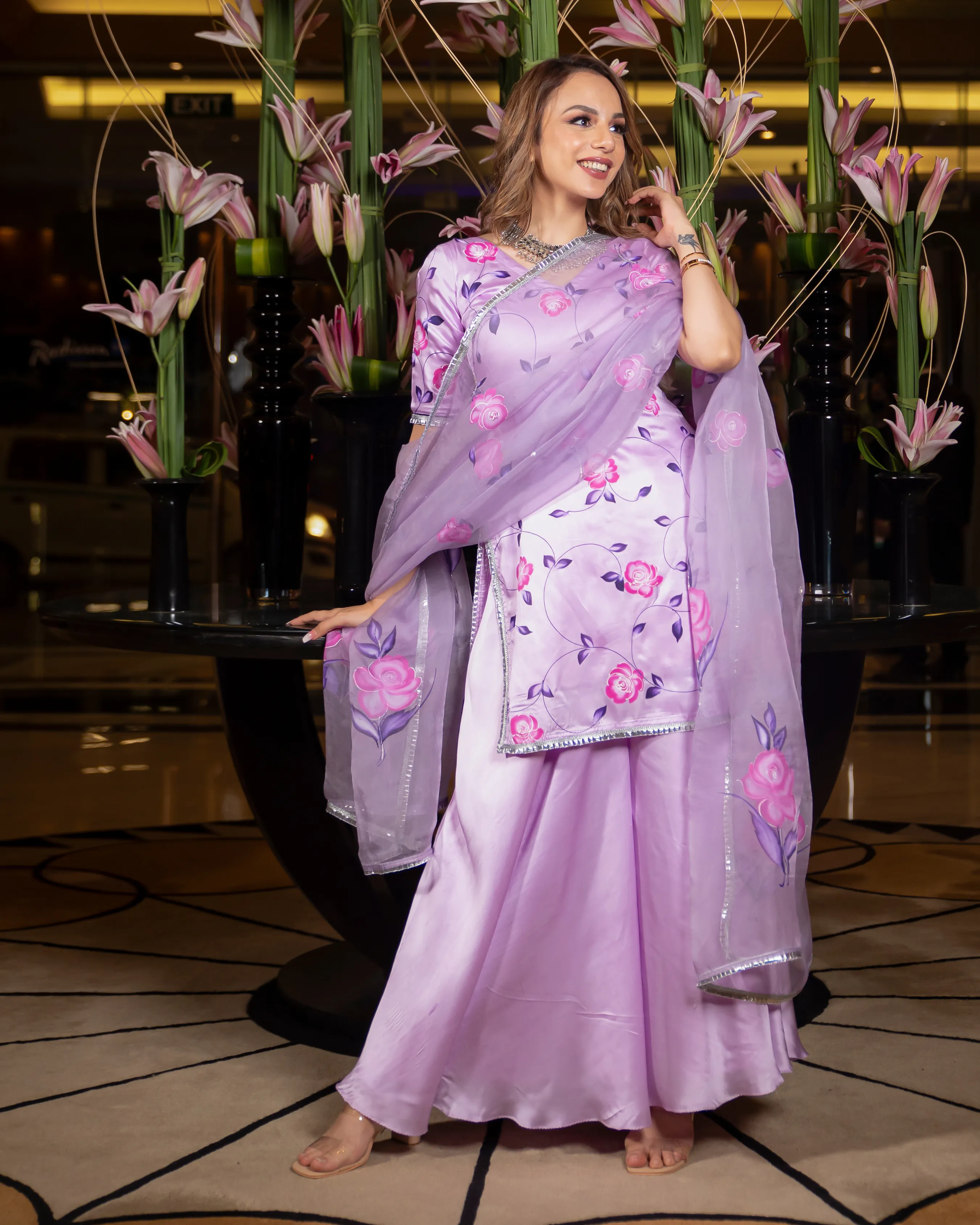 Delicate Lavender Handpainted Sharara Set