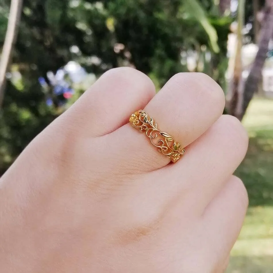 Delicate Vine Design Adjustable Ring - 925 Sterling Silver