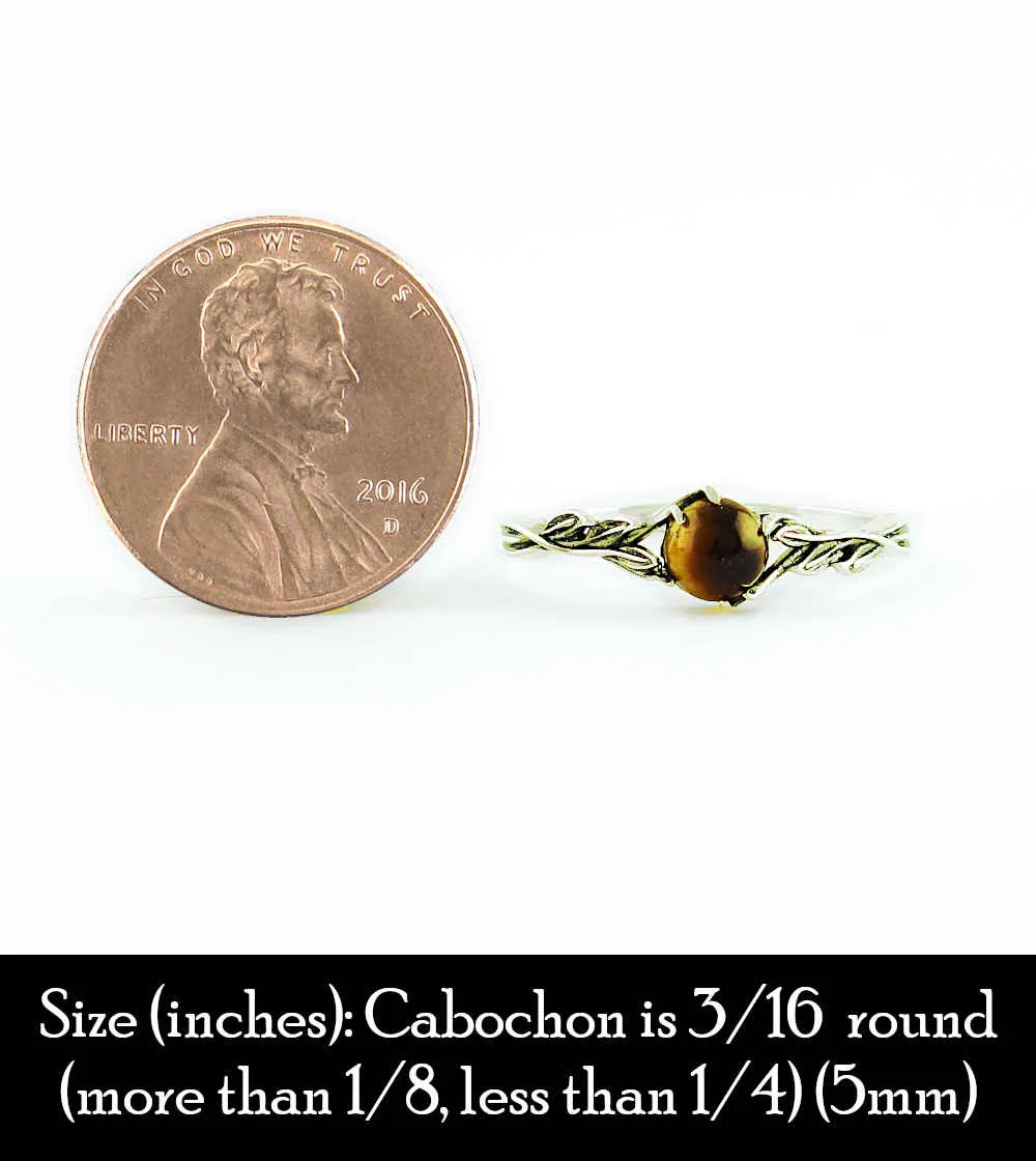 Delicate Vine Ring with Tiger's Eye Cabochon