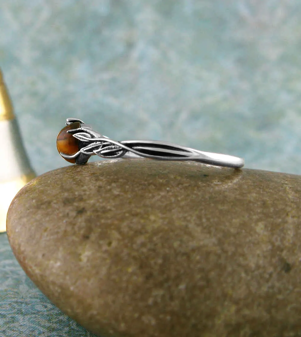 Delicate Vine Ring with Tiger's Eye Cabochon