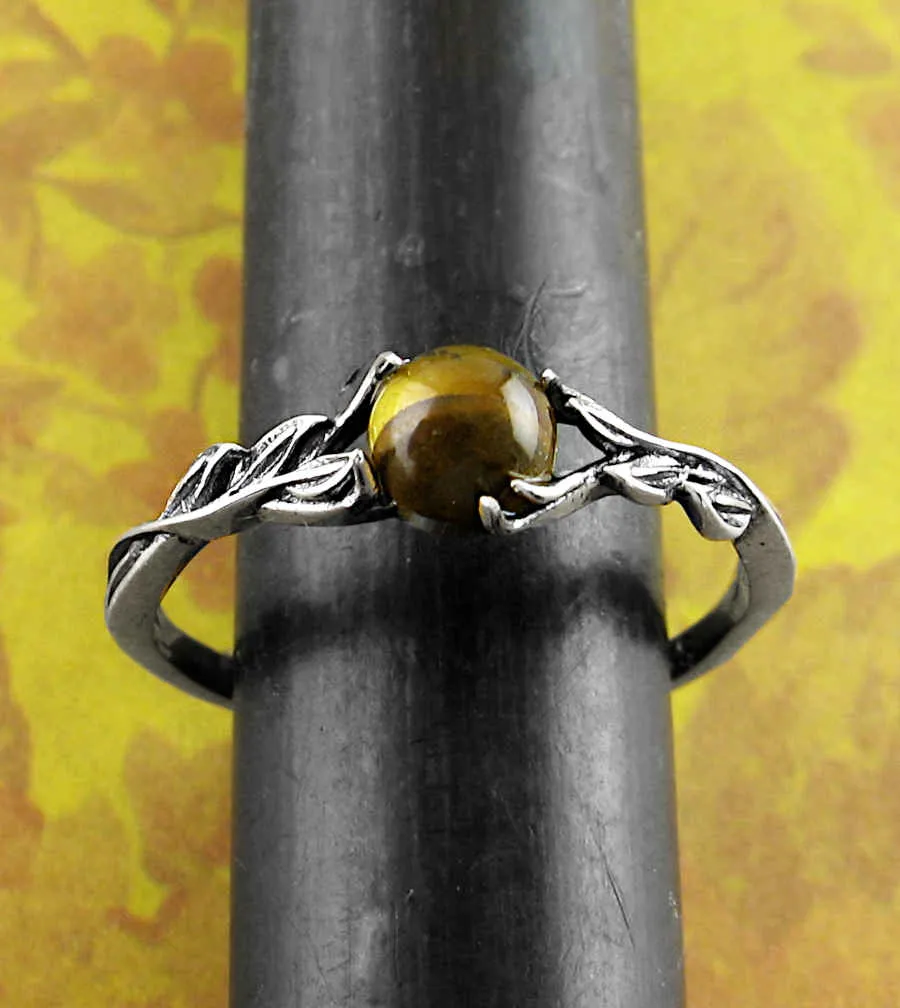 Delicate Vine Ring with Tiger's Eye Cabochon