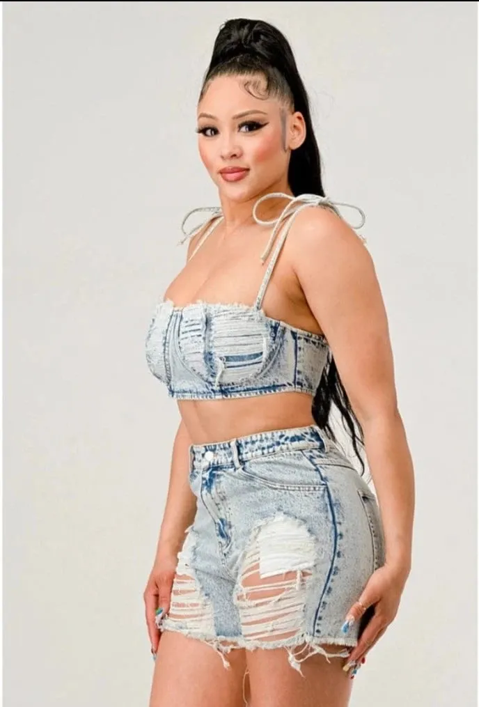 Distressed Urban Denim Short Set