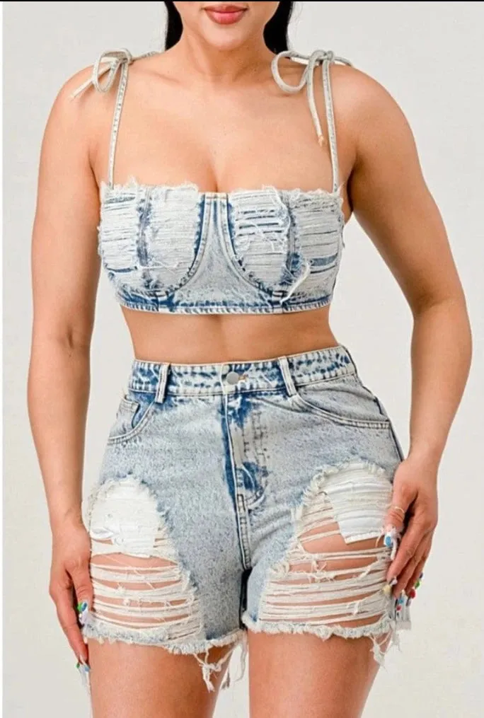 Distressed Urban Denim Short Set