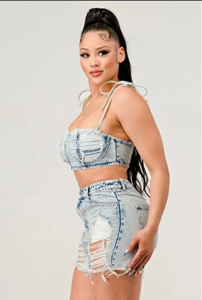 Distressed Urban Denim Short Set