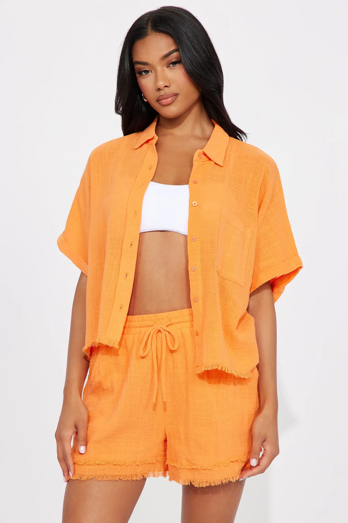 Easy Breezy Linen Short Set - Orange