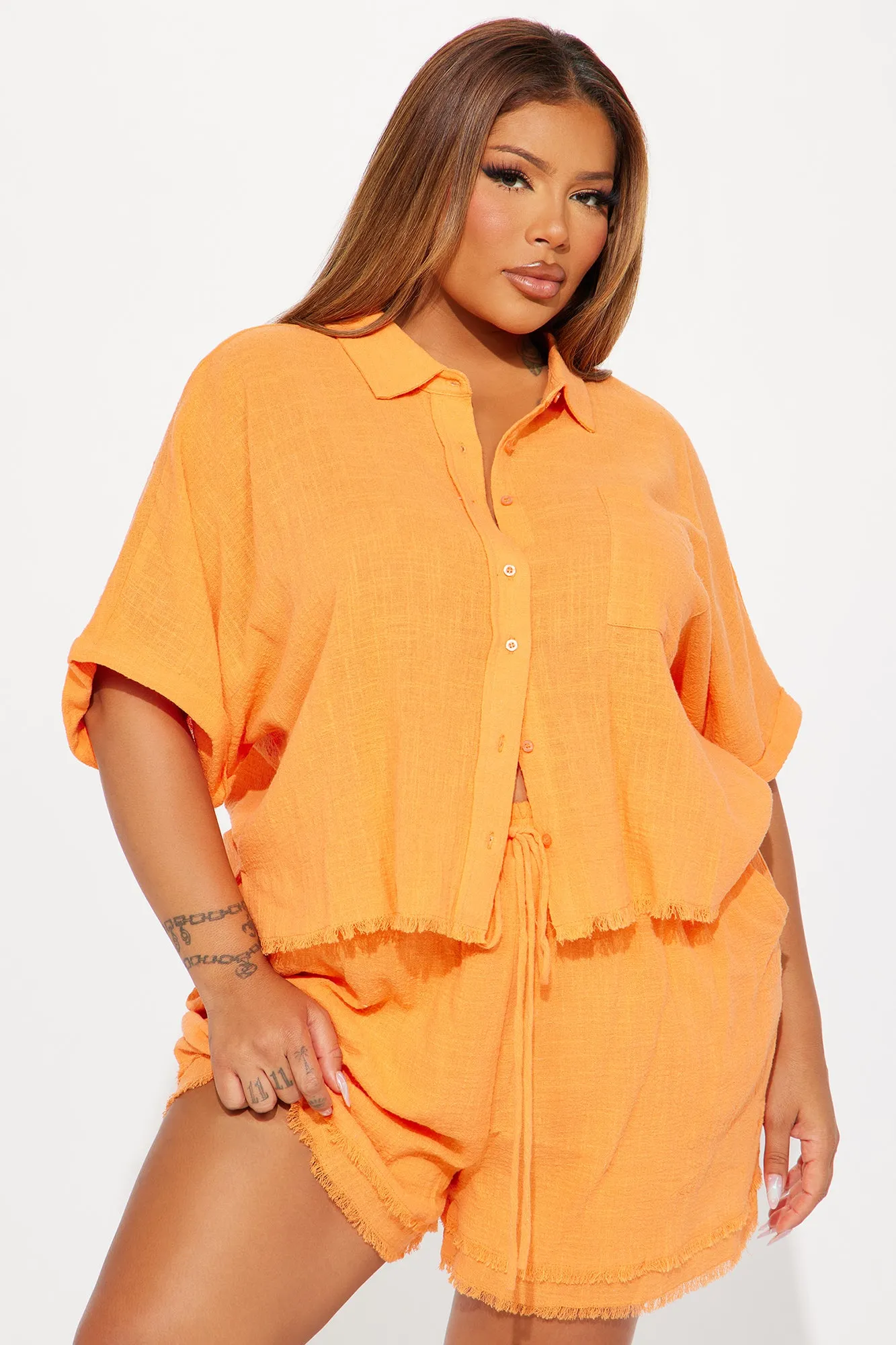 Easy Breezy Linen Short Set - Orange